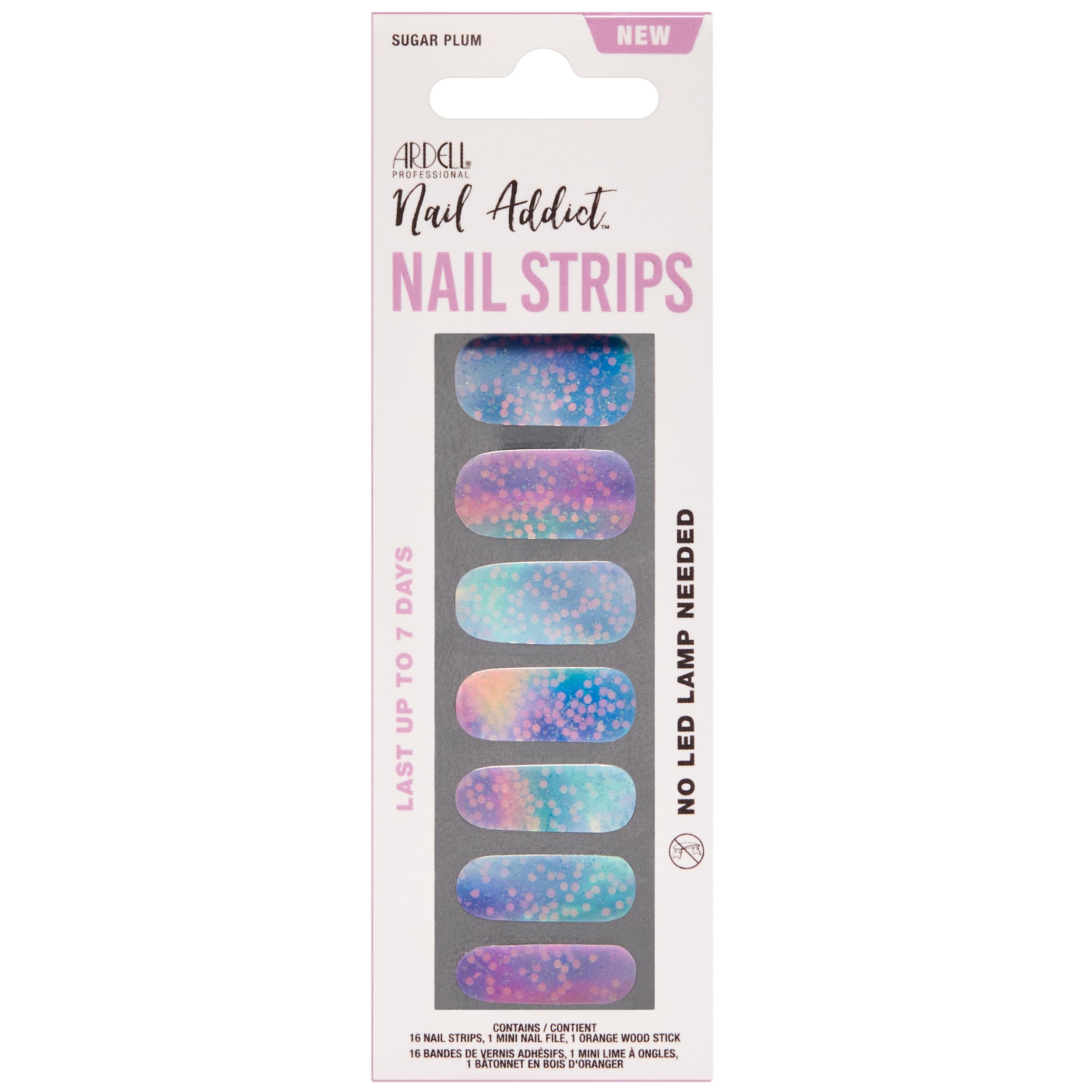 Ardell Nail Addict Nail Strips - Sugar Plum, Lasts Up to 7 Days, No LED/UV Lamp Needed, 1-Pack