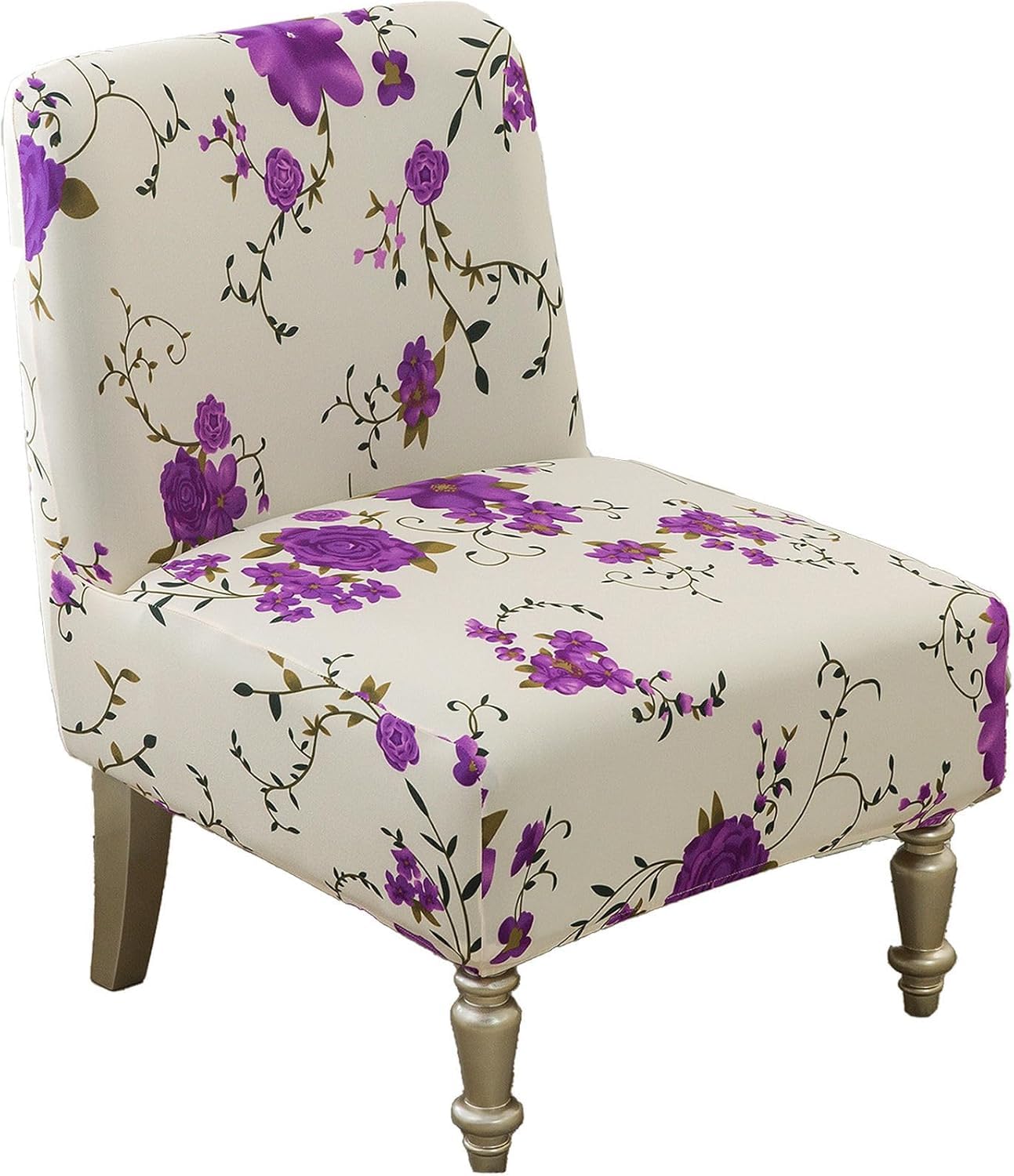 HACLEN Printing Armless Accent Chair Cover, Stretch Spandex Armless Chair Slipcover Washable Slipper Chair Protector Non Slip for Living Room (1,1 pcs)