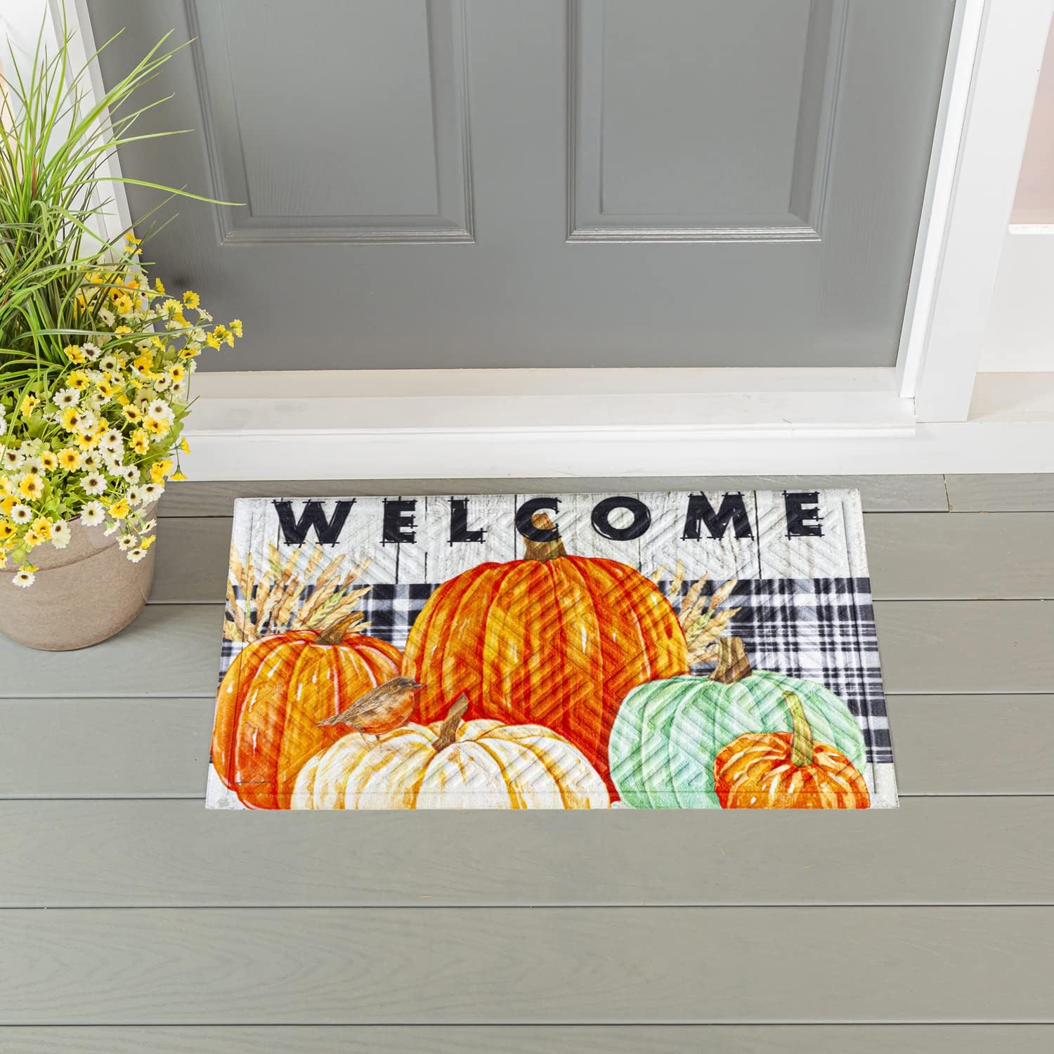 Evergreen Flag Seasonal Doormat Fresh Pumpkins Embossed Floor Mat Fall Harvest Floormat for Homes Gardens Yards