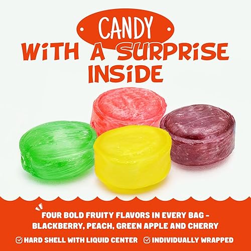 Miniatura 2 de FRUIT FILLED Hard Candy 2 lb  Bulk Bag, 4 Assorted Flavors, Fruity Liquid Center & Hard Shell, Individually Wrapped (540 Pieces), Colombina Drops