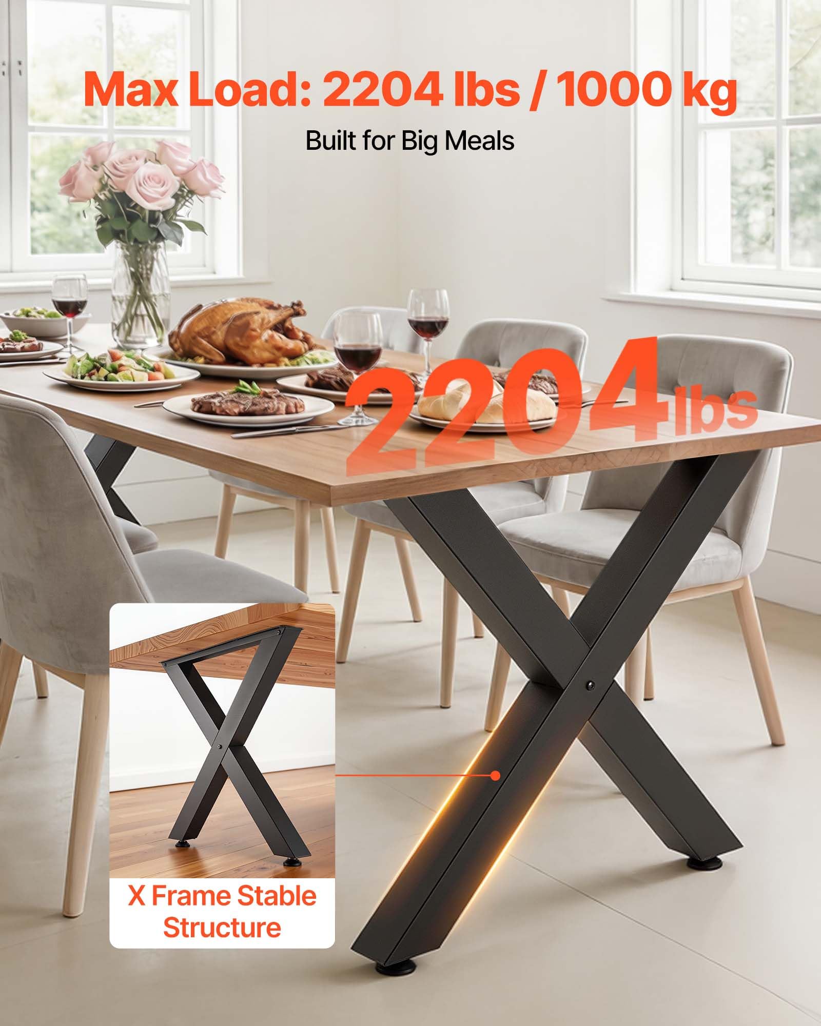 VEVOR Gambe per Tavolo in Acciaio, Gambe per Scrivania Smontabili, Design Modulare, Struttura a X, Facile da Montare, Carico Max. 1000 kg, per Tavoli da Caffè e da Lavoro, 75 x 79 cm, 2 Pezzi, Nero