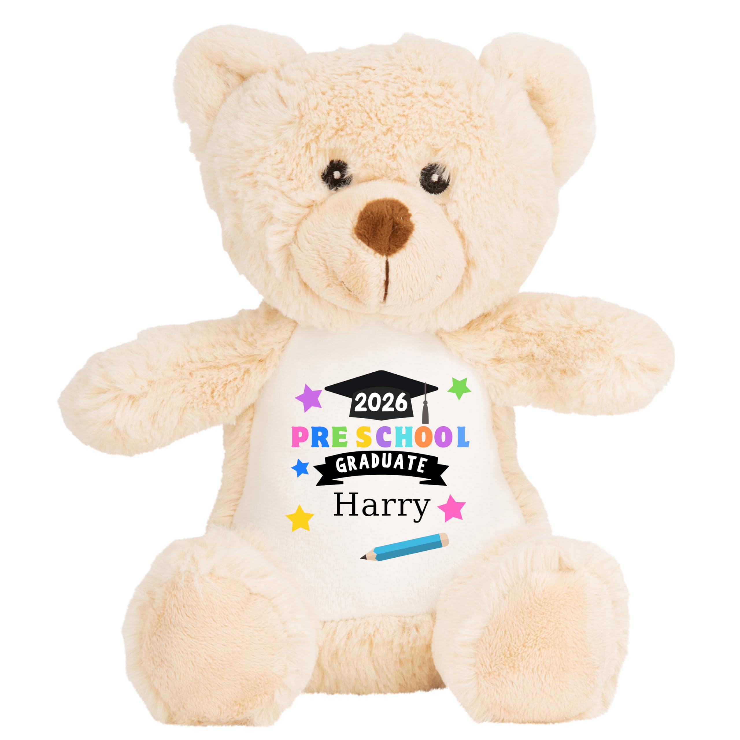 Leaving Preschool Gift Cuddly Toy - Personalised Pre School Graduate 2026 Pencil Customised Teddy Toddlers and Kids Plush Named Nursery Starting School Leaver Party Last Day Soft Plushie - Brown Teddy