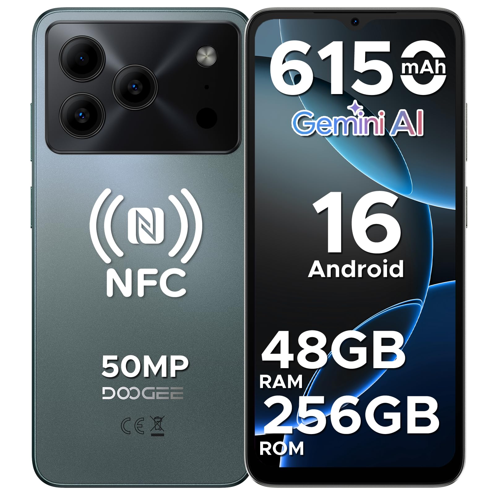 DOOGEESmart Note 56 Plus Smartphone Android 16, 48GB+256GB/TF 2TB Cellulari, 50MP+8MP, 6150mAh Telefono Cellulare, 6.56" 90Hz Octa-Core Telefoni, Fingerprint/Face ID/4G Dual SIM/Widevine L1/NFC