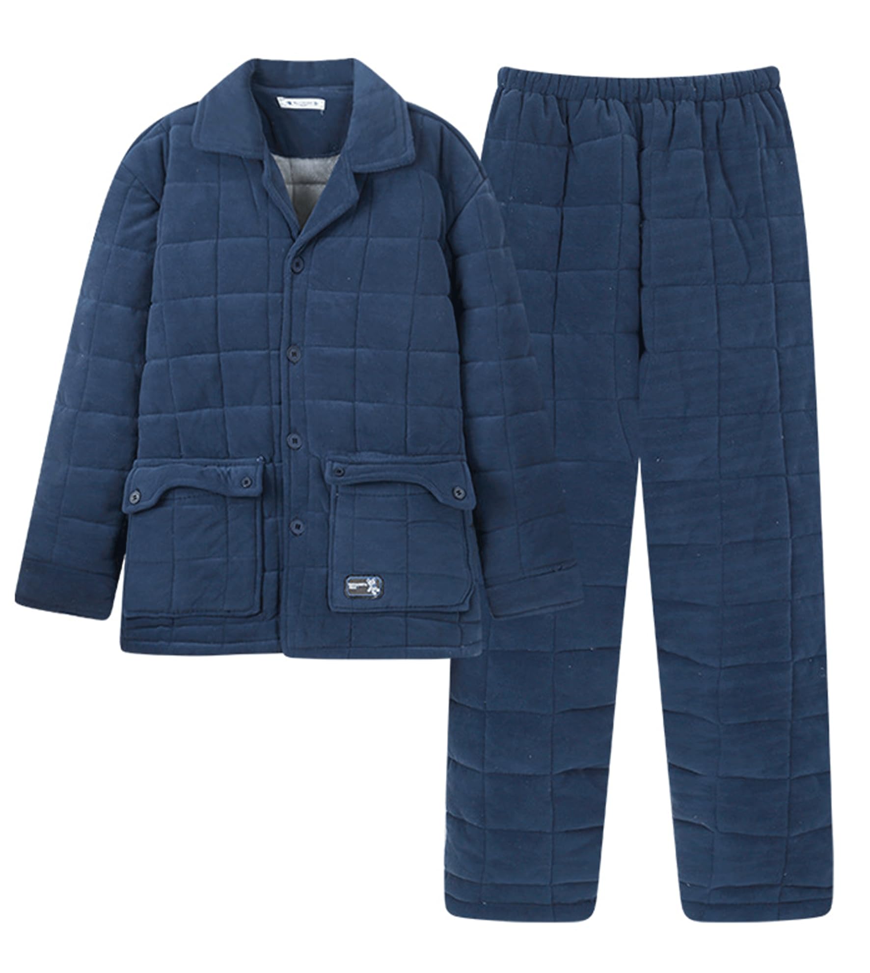 LVTFCO Pijama de la Solapa de los Hombres de otoño e Invierno Engrosada Bebe Terciopelo de Manga Larga Homewear Pantalones Calientes de Gran Bolsillo