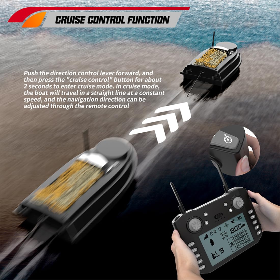 Bateau amorceur radiocommandé GPS pour la pêche à la carpe, V030 12V 20000mAh 800M, télécommande, capacité d'appât de 3 kg, retour automatique et lumières LED, bateau de pêche radiocommandé pour lac