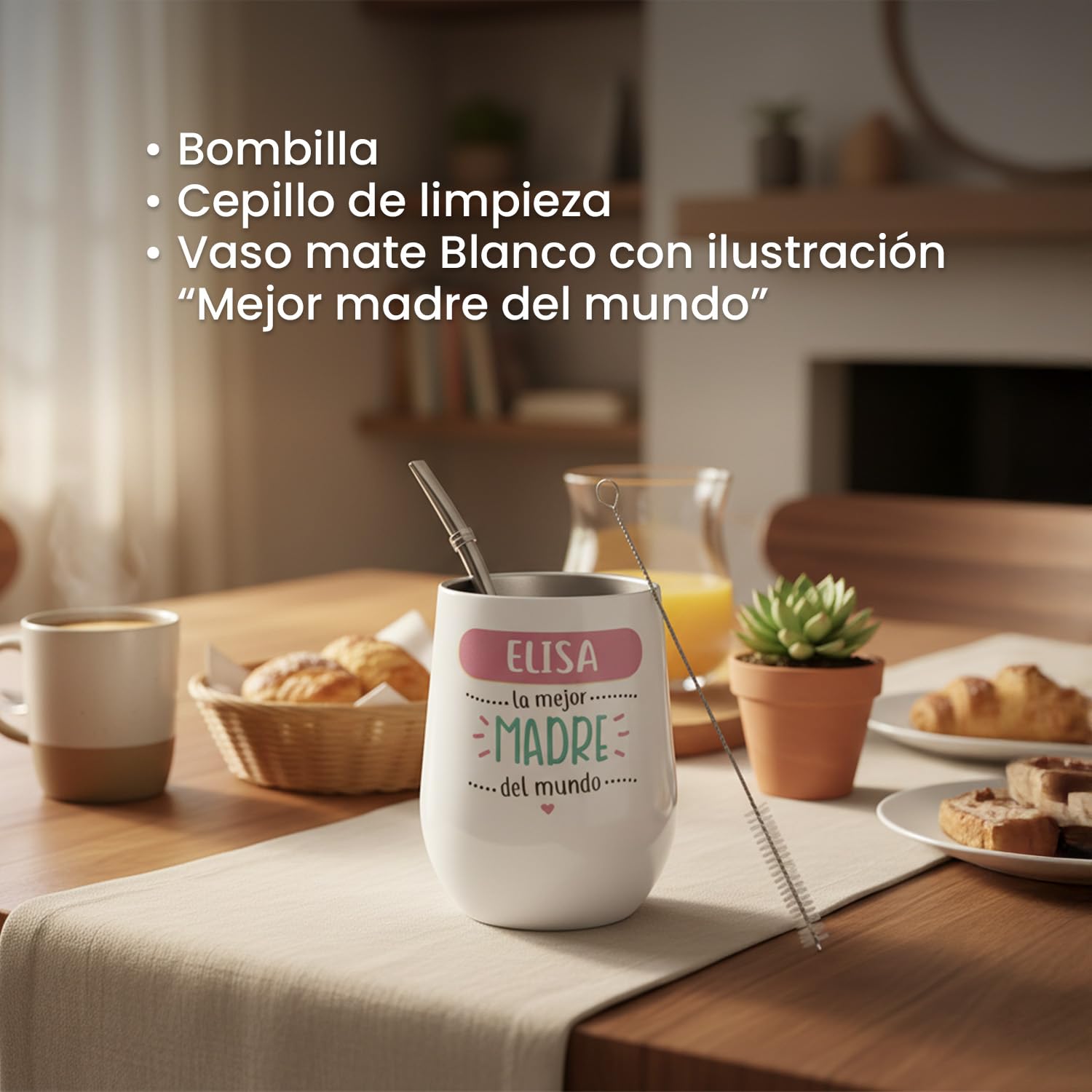 Regalo Original - Mate Personalizado con Foto - Acero Inoxidable 250ml - Doble Pared Térmica - Con Bombilla y Cepillo - Ideal para Regalos Especiales