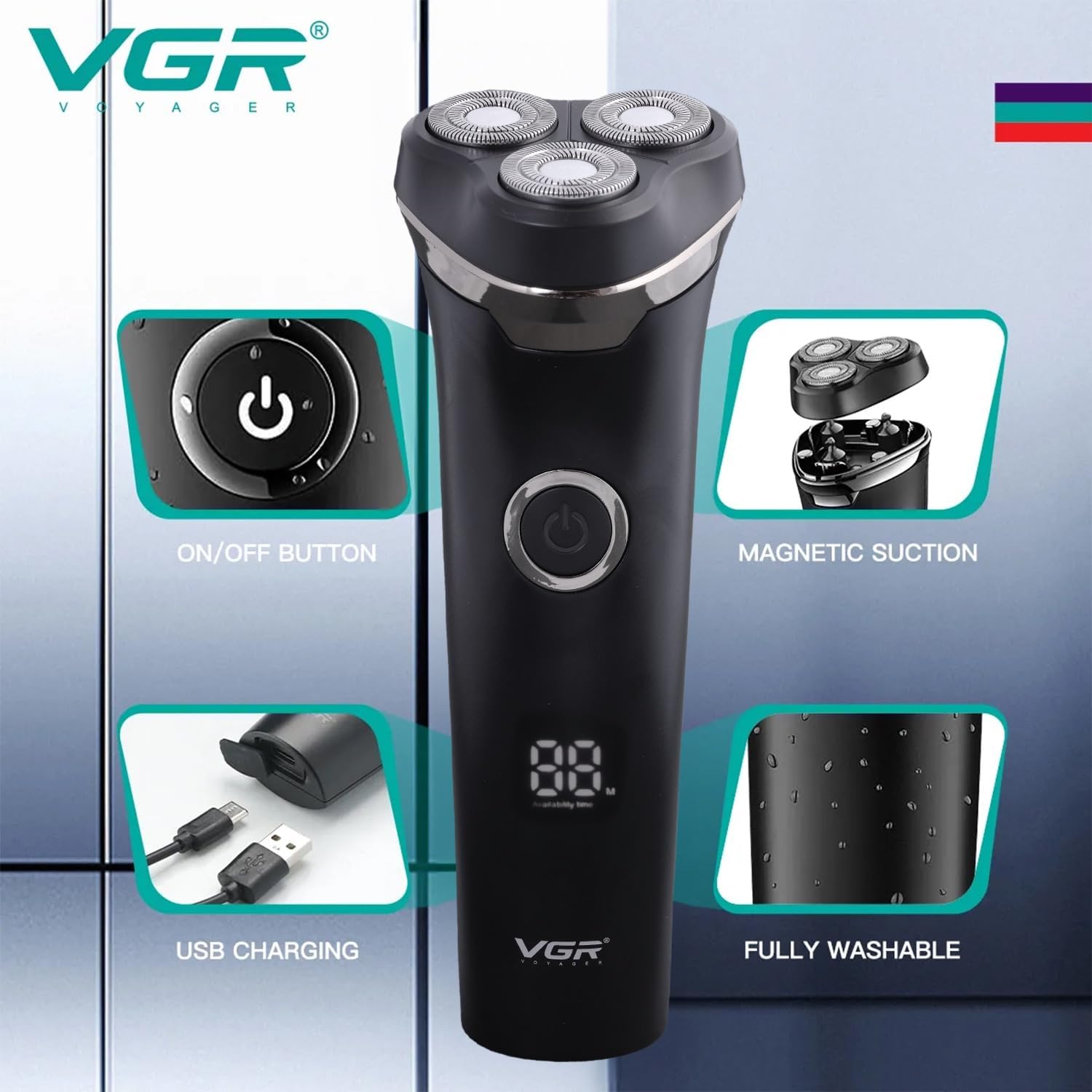 VGR V-329 shaver highlighting waterproof feature