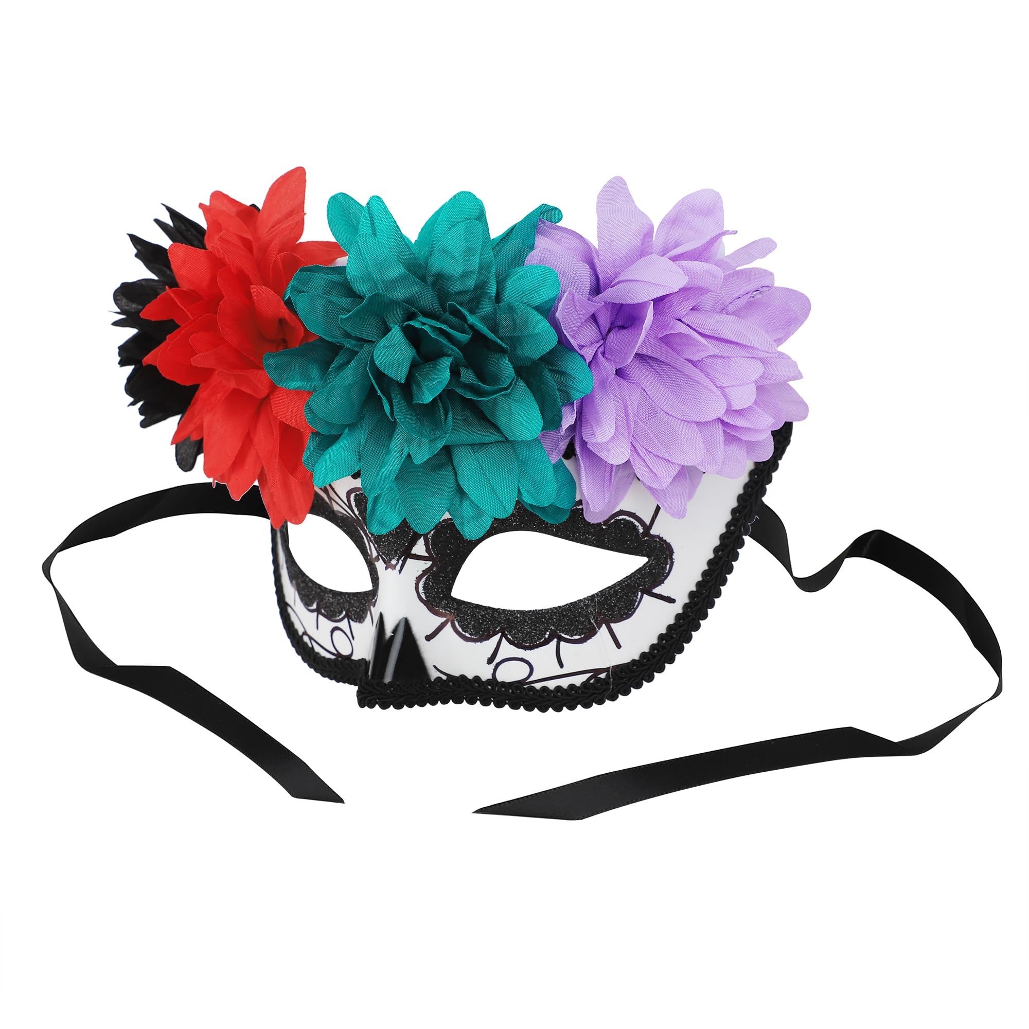 GREUS Sugar Skull Mask Women Mexican Day of the Dead Mask Flower Masquerade Masks for Halloween Costume Cosplay Party