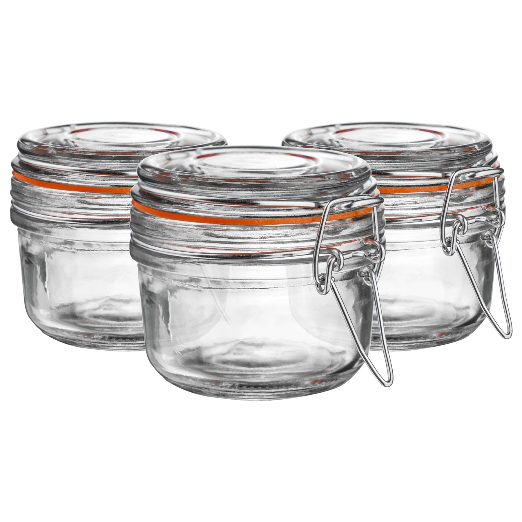 Argon Tableware Natural Glass Spice Jars With Airtight Metal Clip Lid - 125Ml/4.2Oz - 6 Pack - 4 Colour Seals - Small Kitchen Storage Container Round Preserving Jar For Spice, Seasoning