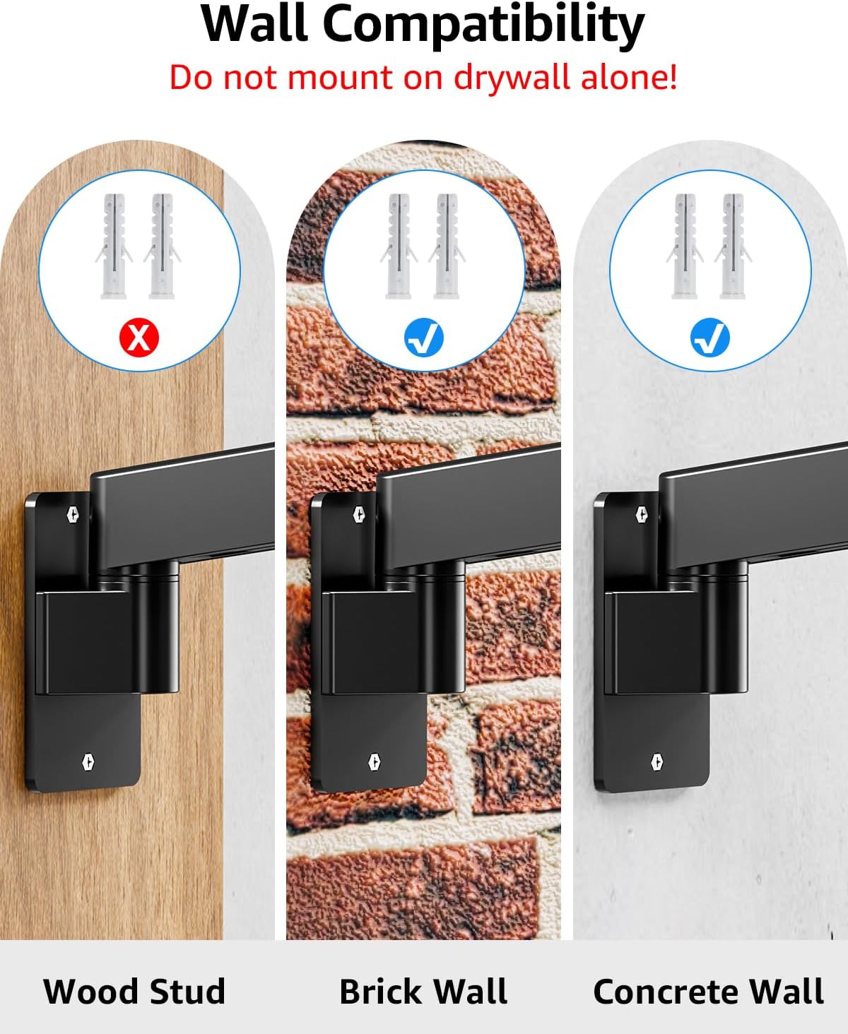 Wall Compatibility diagram showing correct and incorrect wall types for mounting