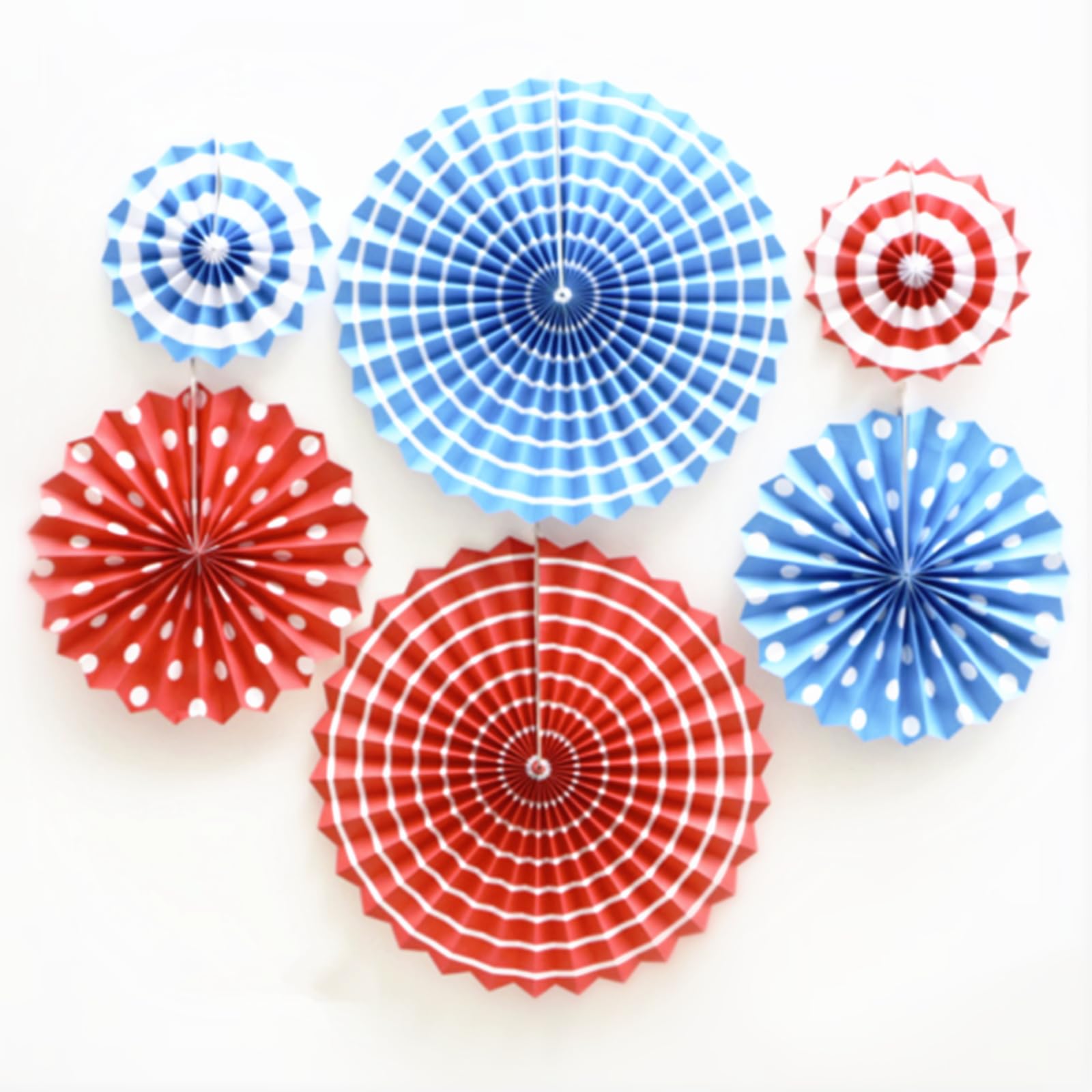 6-12 Pcs Hanging Paper Fans | Paper Fans Set for Party Decorations | Multi-Colored Round Wheel Disc | Paper Flower for Birthday, Wedding & Christmas Party (Red & Blue-6pcs)