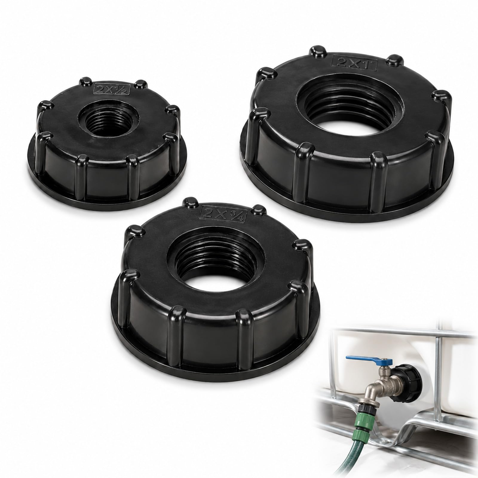 Solvind 3Pcs IBC Tank Adapters, S60X6 1" 3/4" 1/2" Water Butt Hose Fittings