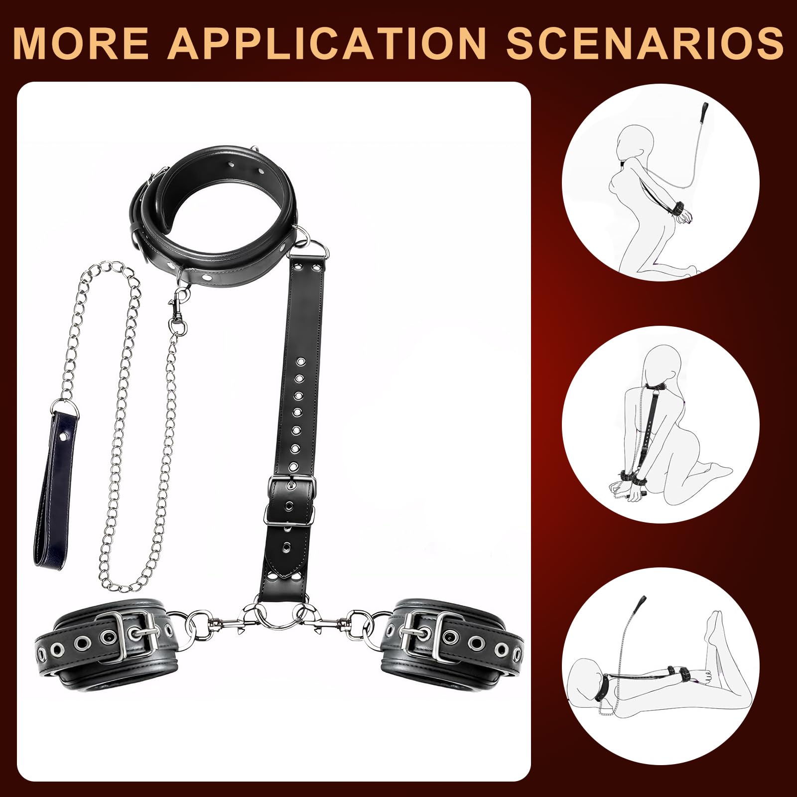 BDSM Pelle Sexytoysys Coppia Ninonly Manette e Collare Staccabili, Giocattolo Sessuale con Benda per Donne e Coppie (Nero)