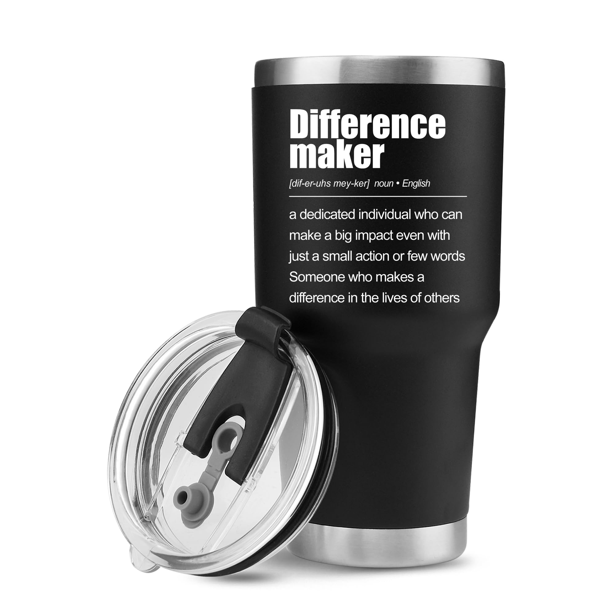 Panvola Difference Maker Definition Tumbler Inspirational Gifts for Women Men Retirement Gifts Coworker Leader Teacher Vacuum Insulated Travel Mug with Straw (Black, 30 Ounces) — image 1