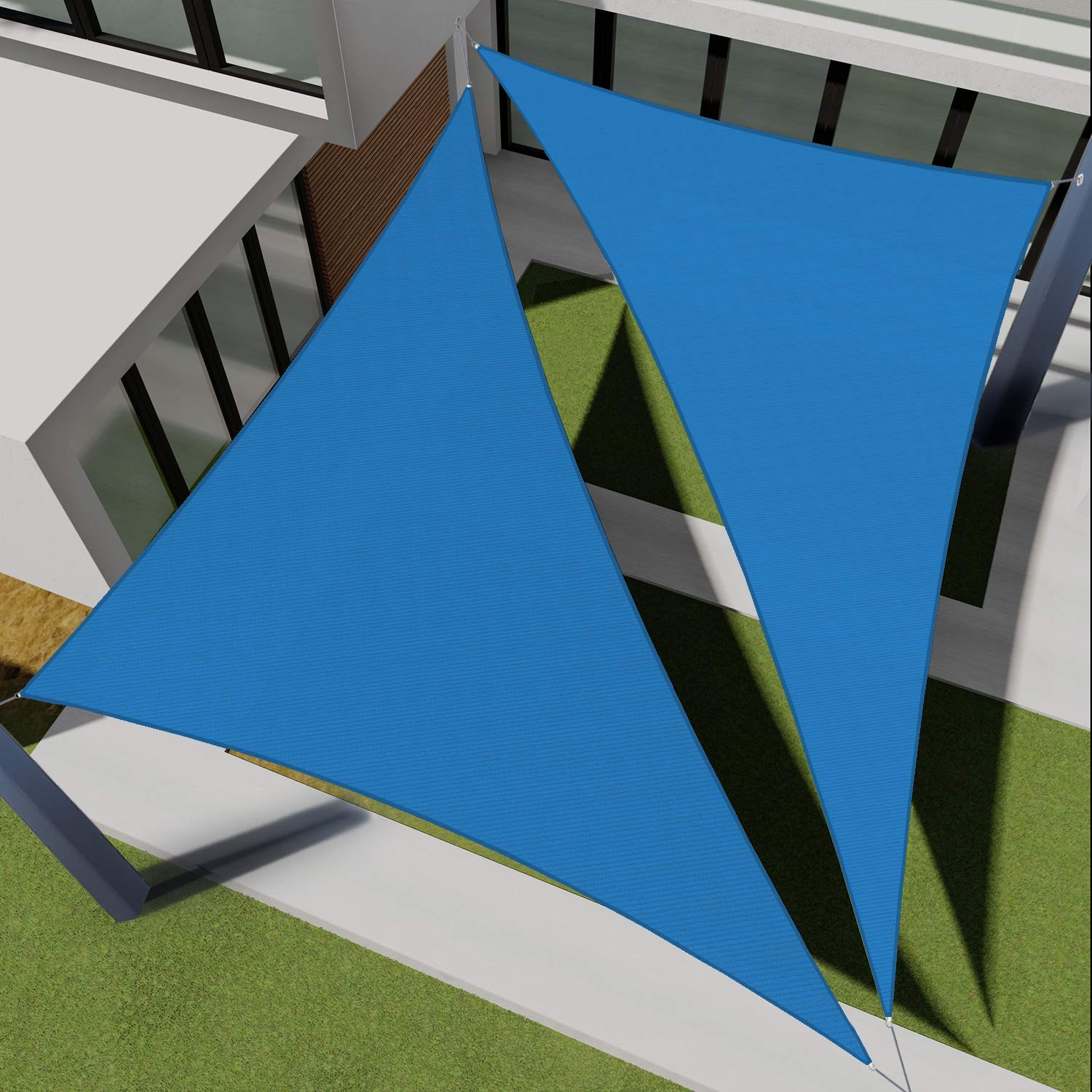 E&K Sunrise 7' x 11' x 13' Sun Shade Sail Right Triangle Canopy Shade Cover with Hardware Kit UV Block for Outdoor Pergola Patio Backyard Garden Deck (Blue)