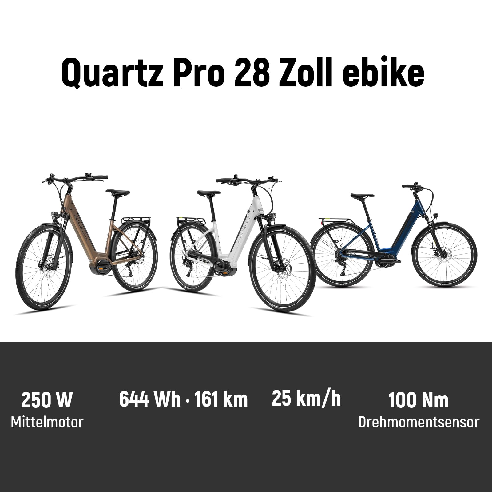 DERUIZ Quartz Pro E-Bike 28", motore centrale da 250 W, sensore di coppia