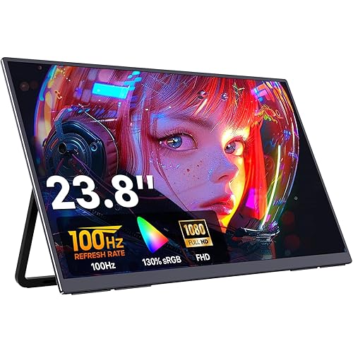 cocopar Portable Monitor 23.8'' 1080P 100Hz 130% sRGB IPS Travel Monitor with USB-C HDMI Portable Screen for Laptop MacBook Surface PC PS4/5 External Display with Kickstand, VESA Mountable
