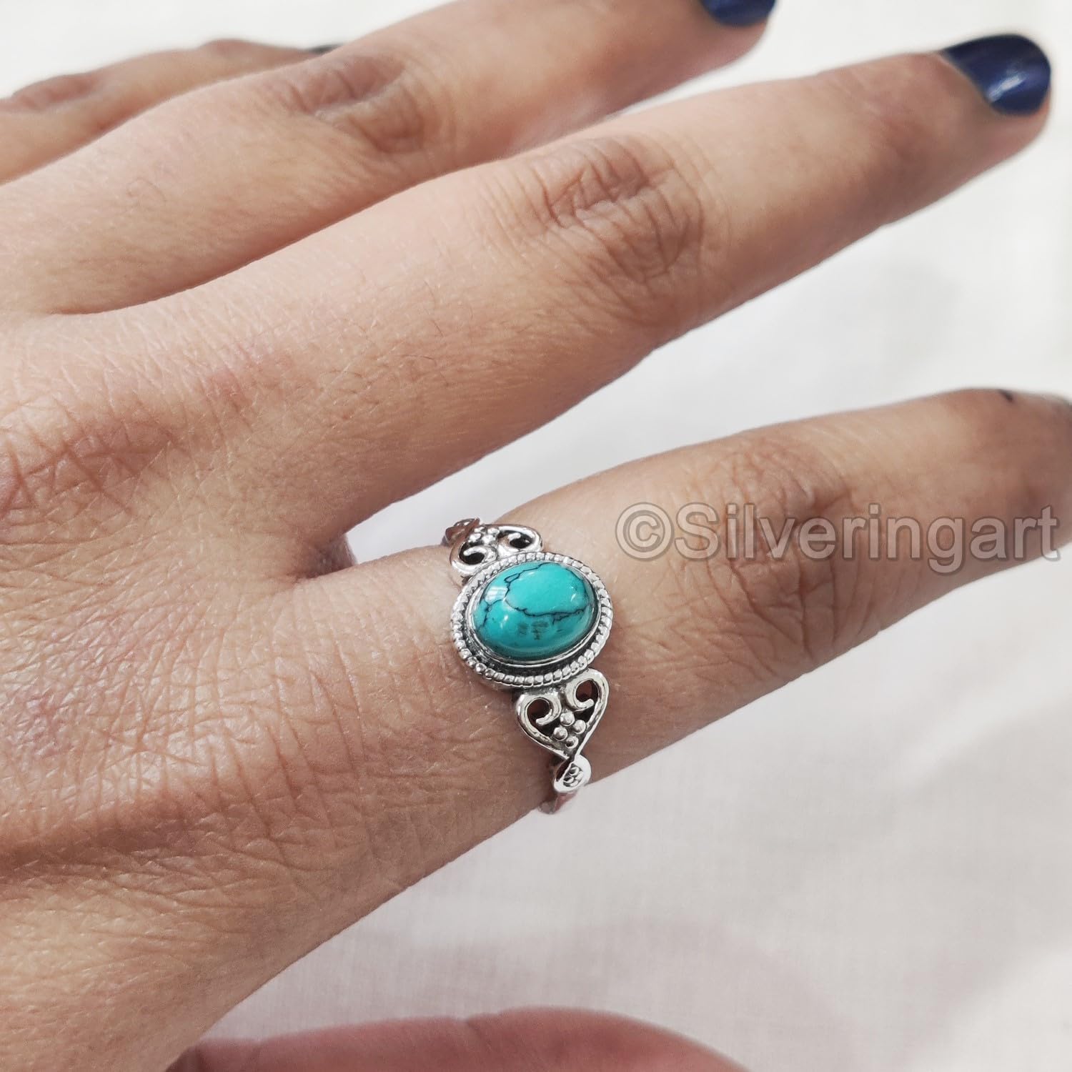 Natural Turquoise Ring, Tibetan Turquoise Ring, December Birthstone, Bohemian Ring Designer, 925 Sterling Silver, Womens Ring, Christmas, Thanksgiving, Statement Jewelry, Natural Gemstone - Image 5