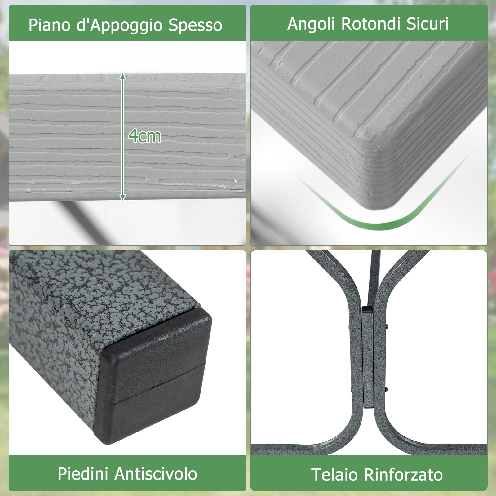 GYMAX Set Tavolo e Panche da Picnic per 8 Persone, Tavolo Picnic da Esterno con Foro per Ombrellone Integrato, Piano Tavolo in HDPE Resistente a Tutte le Condizioni Atmosferiche (Grigio)