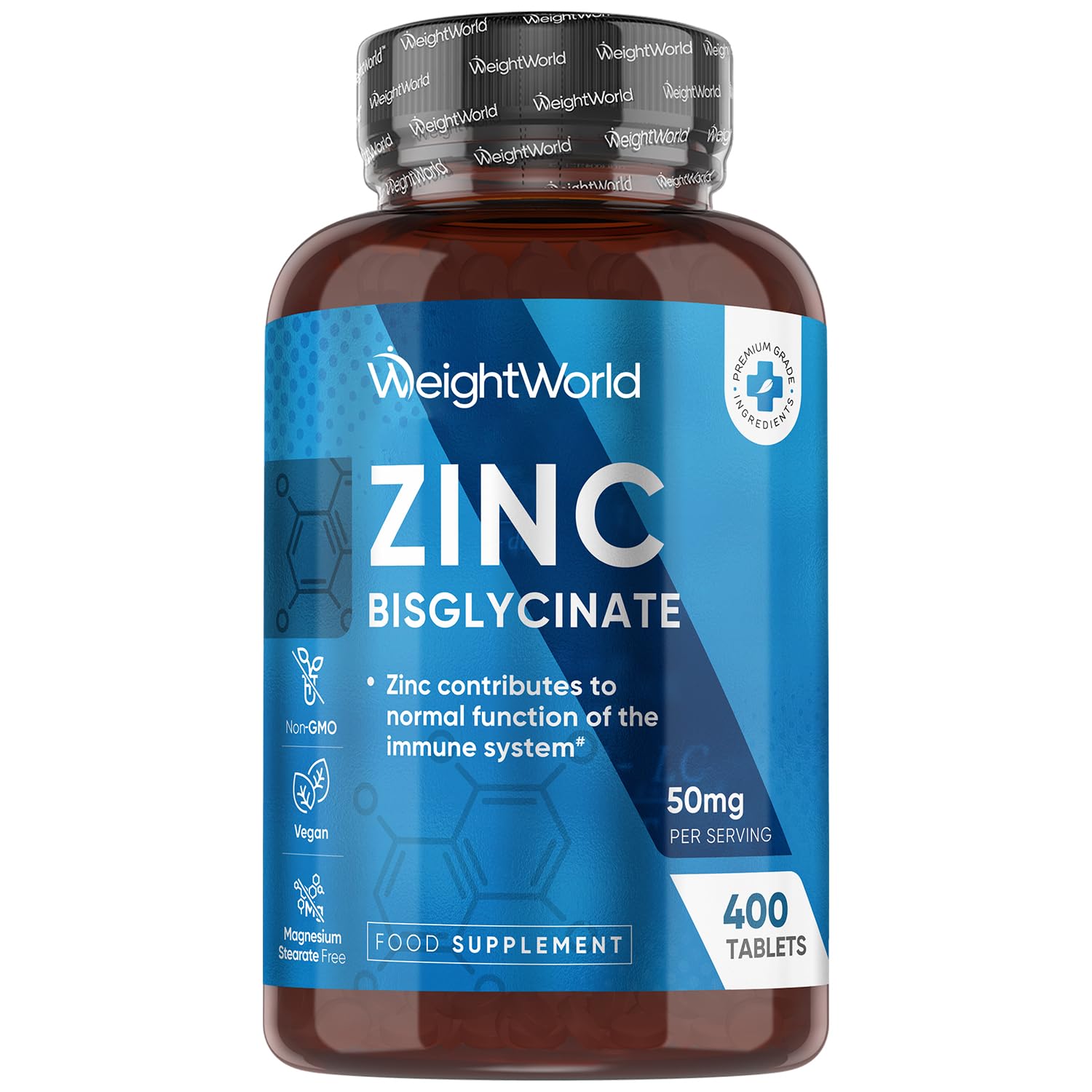 Zinc Tablets 50mg - 400 Vegan Tablets - 6+ Months Supply - Zinc Bisglycinate Supplement for Men & Women - Travel-Friendly - No Artificial Flavours Added - Non-GMO & Magnesium Stearate-Free