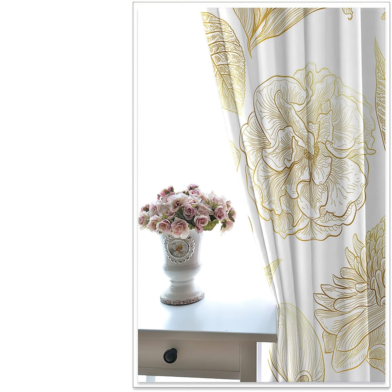 Zasłony do sypialni o długości 275 cm, zasłony zaciemniające do pokoju, 2 panele 84 szer. x 278 cm dł. wzór kwiatów i liści, termiczne zasłony zaciemniające