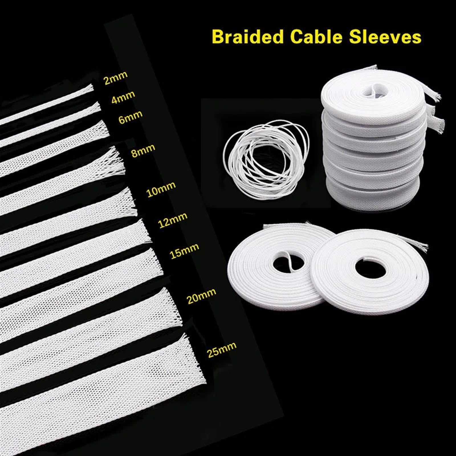 Organizador Cables Manguito Trenzado Aislado de 1/5/10/20 m, Casquillo de Cable Blanco Ajustado, Protector de Cable, Manguito de Cable expandible de 2/4/6/8/10/12/15/20/25 mm(20mm,20M)