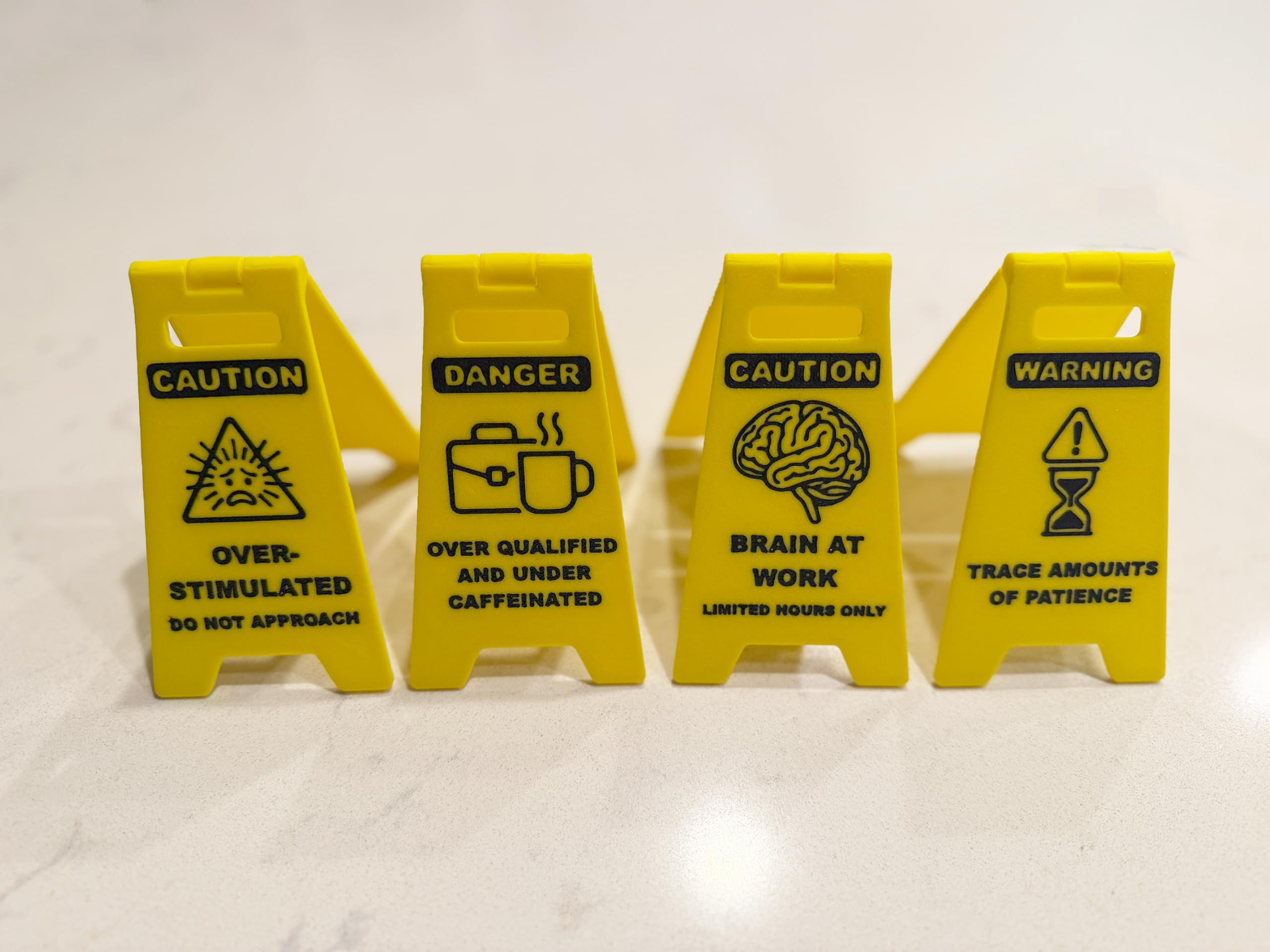 Mini Caution Desk Signs – Set of 4 | Funny Workplace Warning Signs
