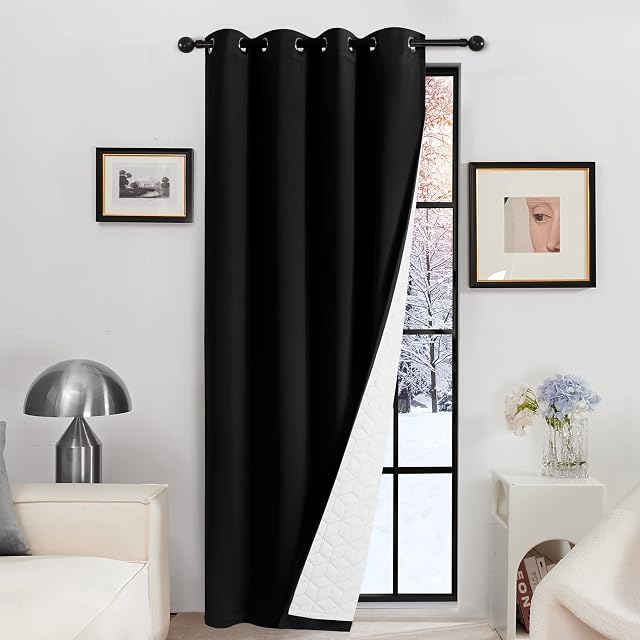 Deconovo Thermal Door Curtain 84 Inch Drop, Full Blakcout Curtain with Thick Microfiber Lining, Eyelet Curtain, Double Layer Windproof Soundproof Curtain for Door, 52 x 84 Inch(WxL), Black, 1 Panel