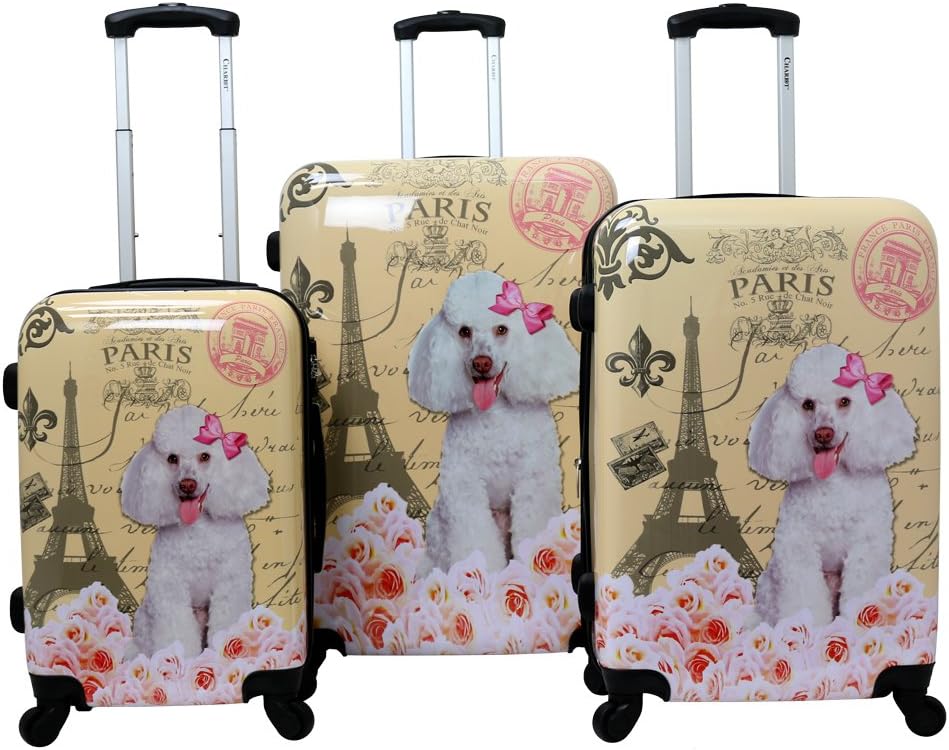 Chariot Doggie 3-Piece Expandable Hardside Light Spinner Luggage Set-Paris, One Size