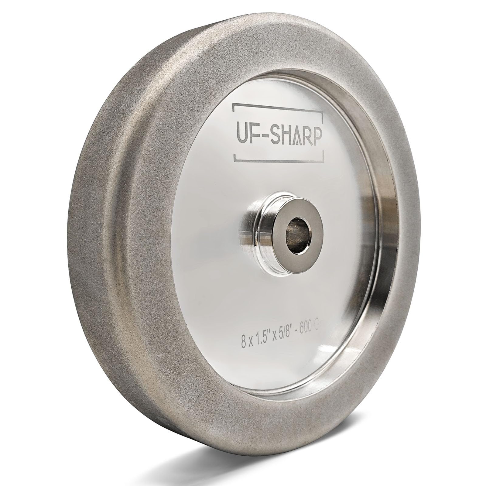 Muela abrasiva 4 en 1 Plus CBN de 8 pulgadas, 1.5 pulgadas de ancho, eje de 5/8 pulgadas, radio de 1/4 pulgadas para afilar herramientas de torneado de madera, herramientas HSS (grano 600)