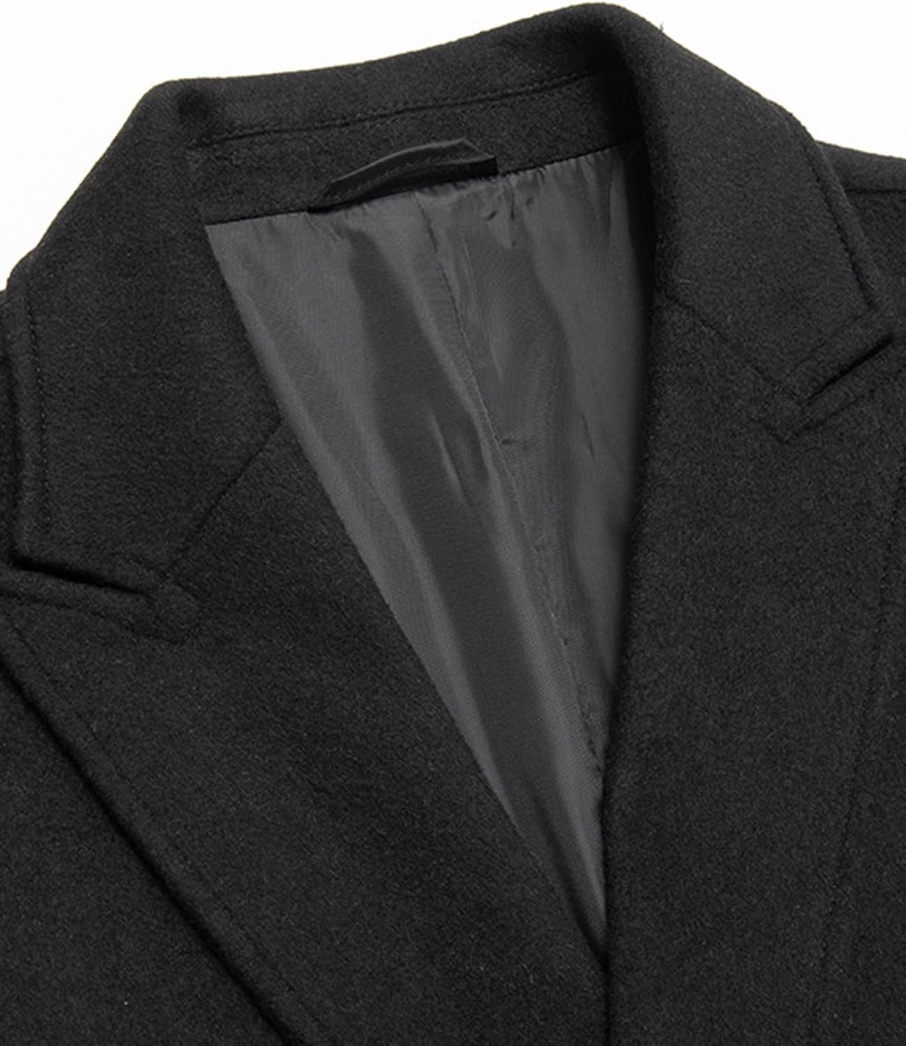 SOMTHRON Men's Wool Blend Pea Coat Notched Collar Double Breasted Overcoat Winter Warm Long Trench Coat - Image 4