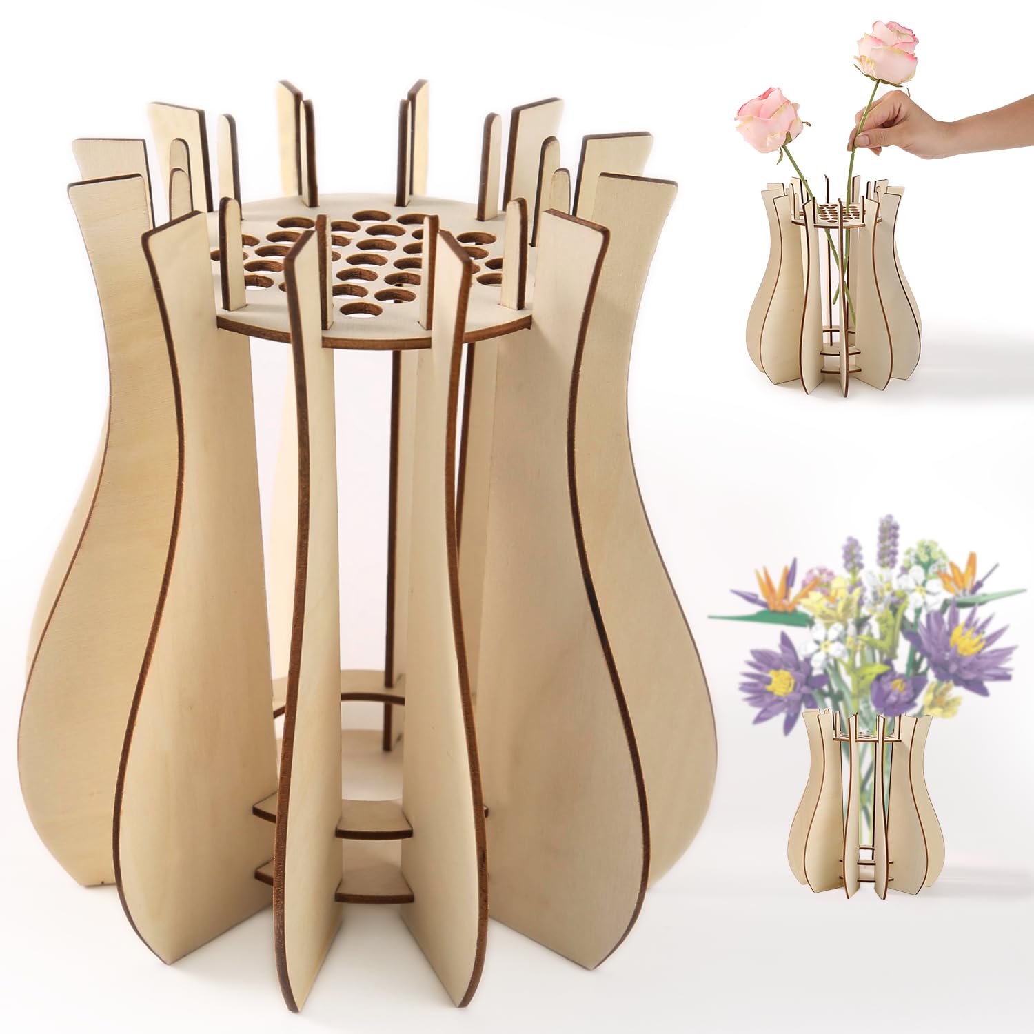 Holzvasen für Lego Blumen, Vasen Holz für Lego Rosen, Vase für Lego Blumen, Blumenvase für Lego Blumenstrauß, Geschenk für Erwachsene und Frauen