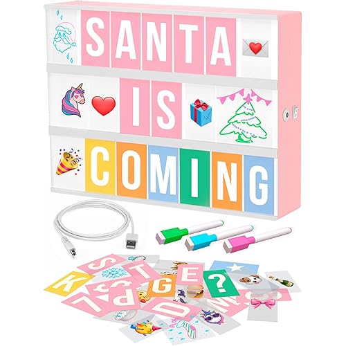 Pink Cinema Light Box with 312 Letters, Emojis & 3 Markers - Led Light Box Sign for Home & Pink Room Decor - Premium Light Up Letter Board - Best Gift Idea for Women & Girls on Christmas or Birthdays