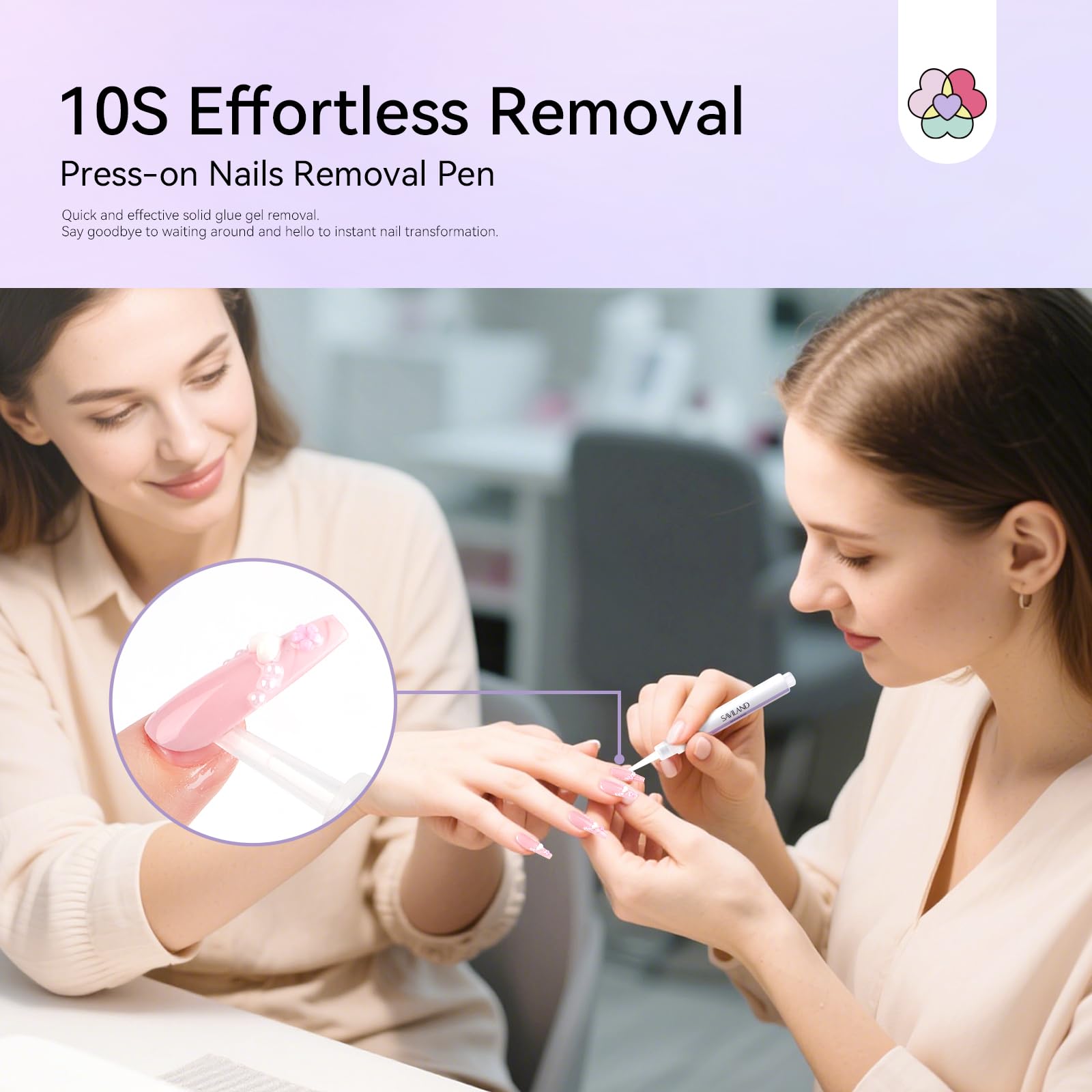 SAVILAND Advanced Press On Nail Polish Remover Pen: 10-sekundowy, bezproblemowy zmywacz do kleju do paznokci, 2 sztuki Click & Remove Nail Glue Remover do paznokci Press On