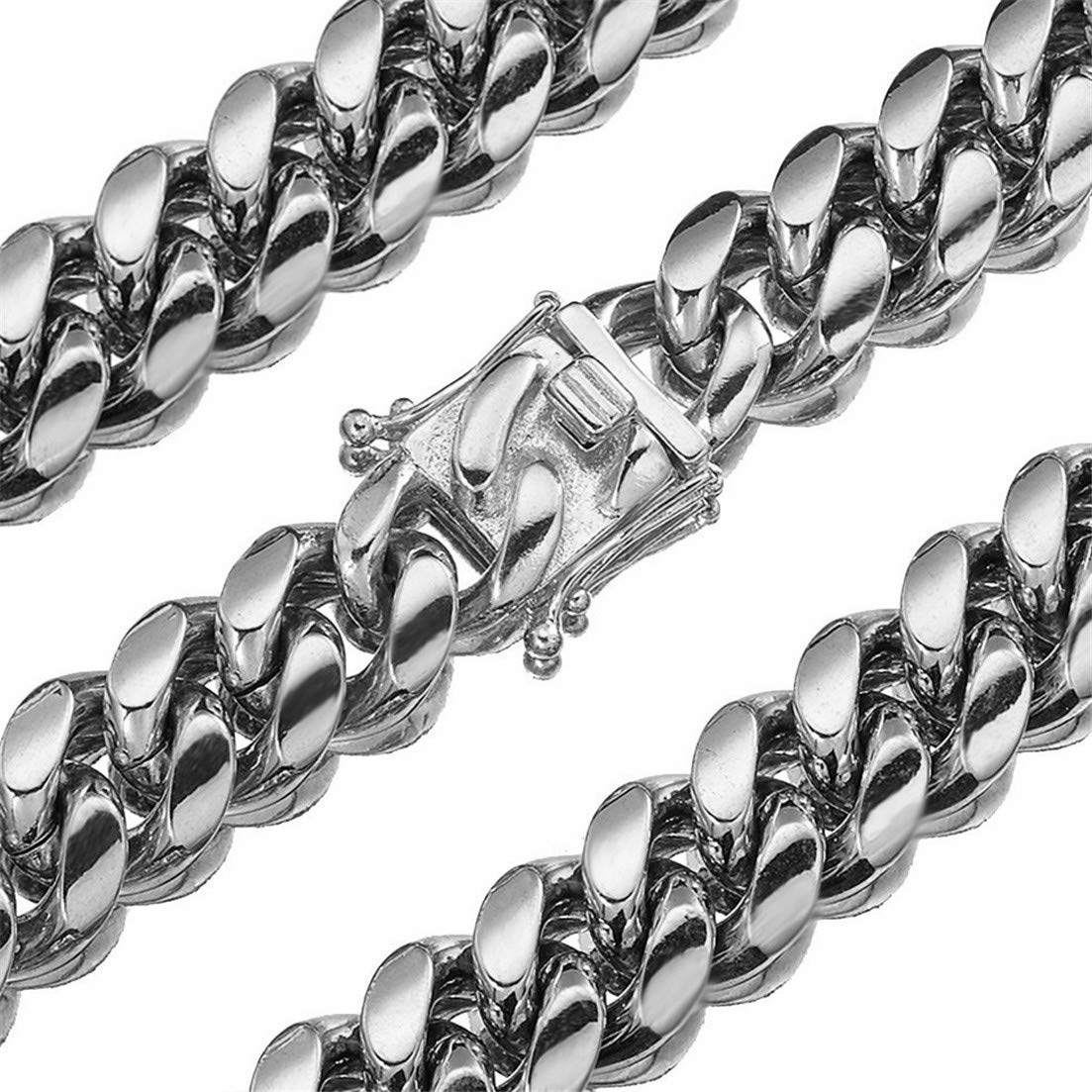 Aiyidi6/8/10/12/14/16/18mm Heavy Men's Necklace Hip Hop Cuban Link Chain for Men Women Stainless Steel Silver Tone Necklace Bracelet jewelry