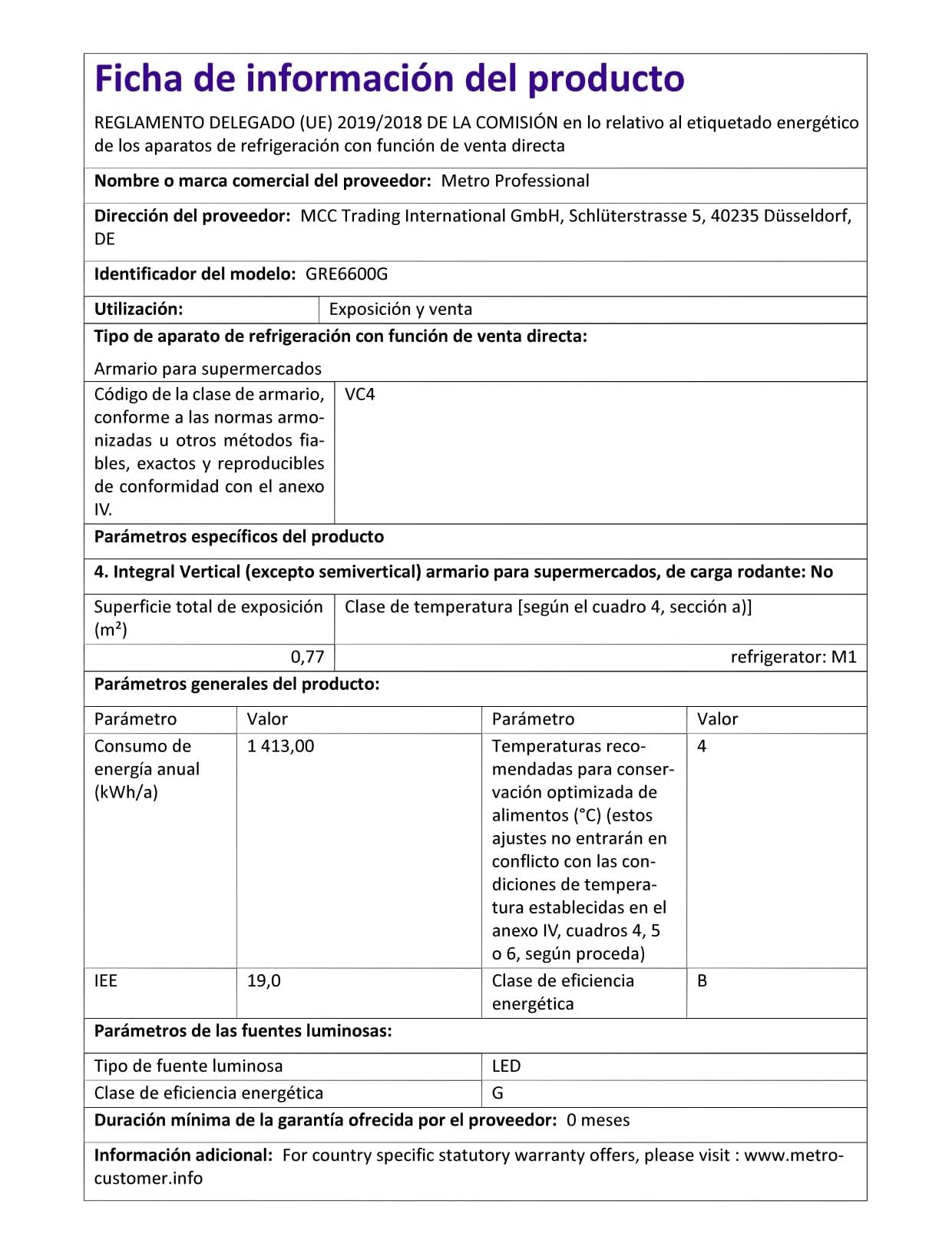 METRO Professional Frigorífico con Puerta de Cristal GRE6600G, 380L, Nevera Vertical con Cerradura, 77.5x72.5x188.5cm, 5 Estantes, Blanco
