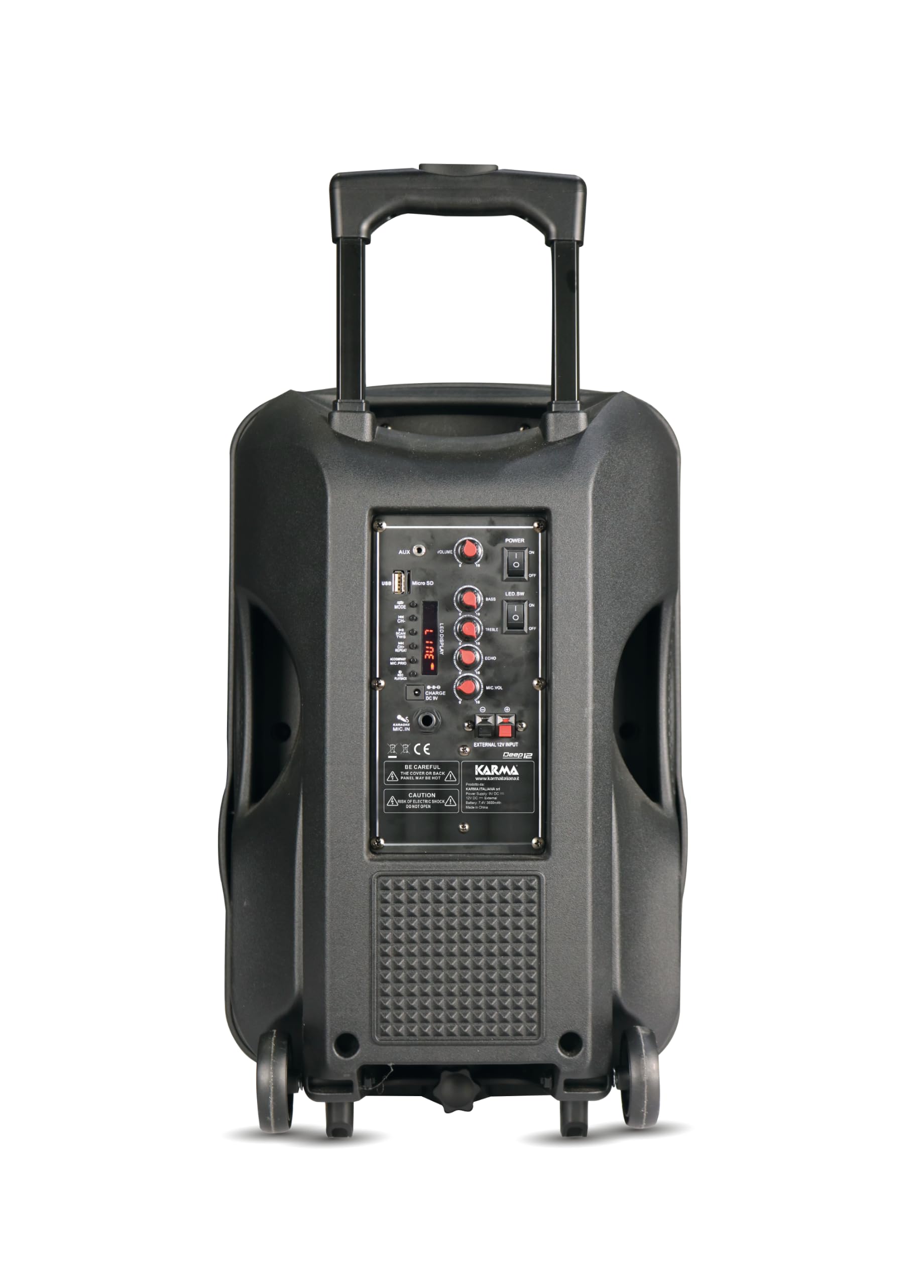 Enceinte amplifiée 600W PMPO Karma DEEP-12 avec Microphone sans Fil VHF USB Bluetooth TWS, Enregistrement, Boomer LED RVB