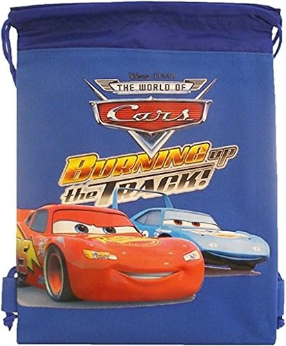 Disney Cars - Mochila de nailon resistente de 10 x 14 pulgadas con cordón (color azul, rojo o negro)