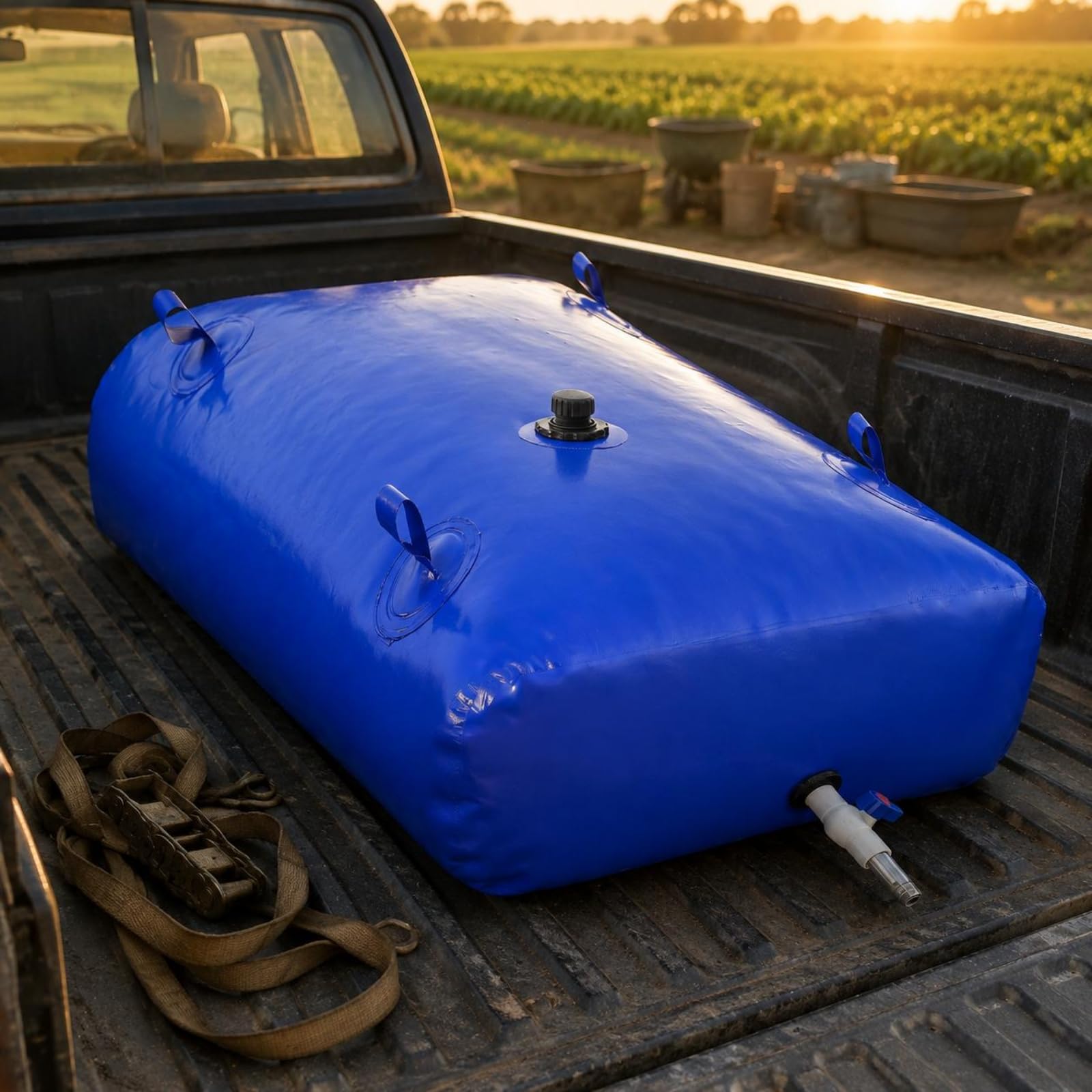 Gralara Depósito de Agua Plegable Bolsa de Agua Tanque Blando Contenedor Flexible Bidón Portátil y Salida Inferior PVC con Asas Apto para Camping Viajes en Coche Jardín, 400L