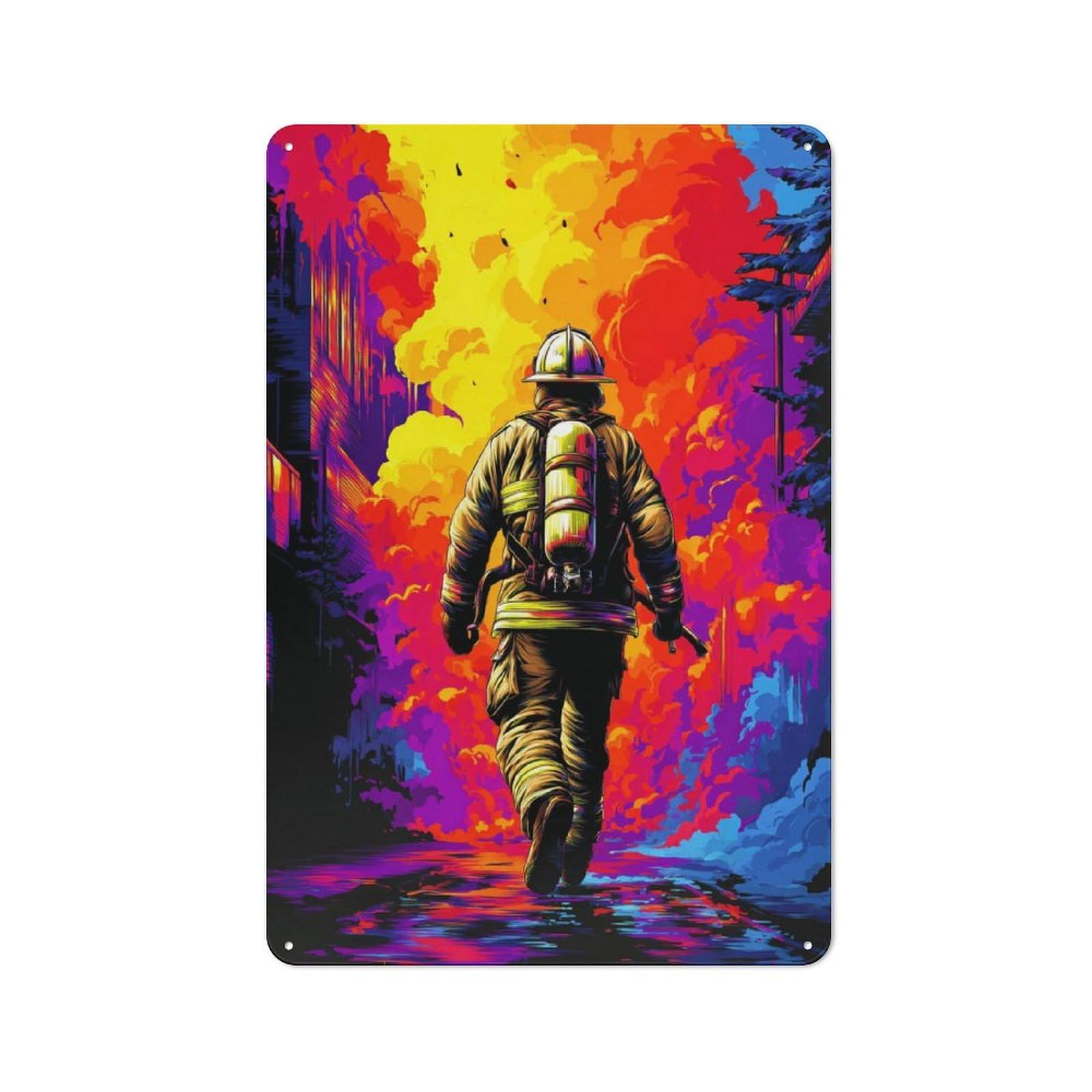 Junmoney Firefighter Braving Flames -2 Vintage Metal Sign 30X20cm, Bistro Style Bistro Wall Plaque For Tea Room, Shop Wall Or Breakfast Area
