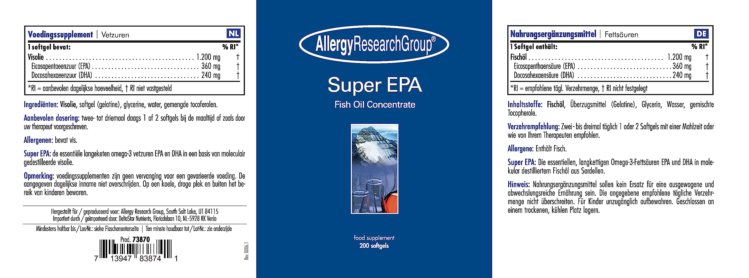 Allergy Research Group Super EPA Fish Oil Concentrate 200 Kapseln