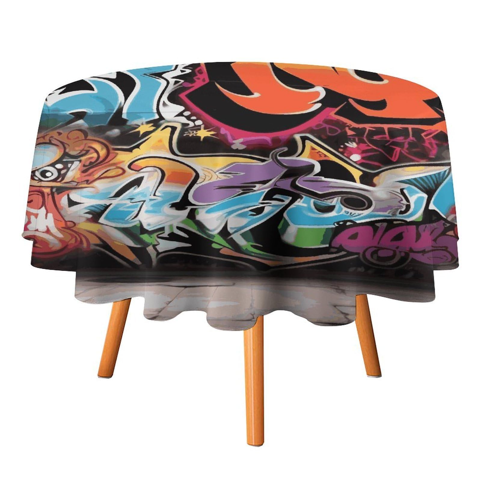Fekiloot Style Graffiti Hip Hop Round Tablecloth - Heavy Duty And Washable,Polyester Decorative Fabric Table Cover,Tablecloths For Kitchen Dining, Wedding, Birthday Party50x50in