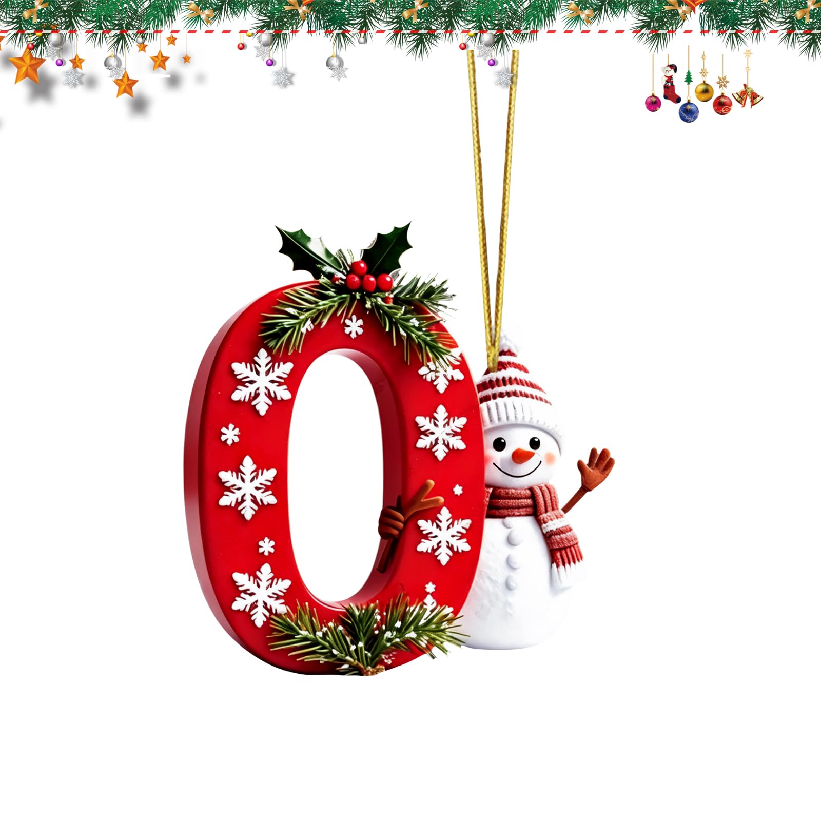 Christmas Letter Tree Decoration, 26 Pendant Hanging Ornaments for Tree Decor, Durable Resin Alphabet Christmas Ornament, Personalised Initial Bauble for Home Party，O
