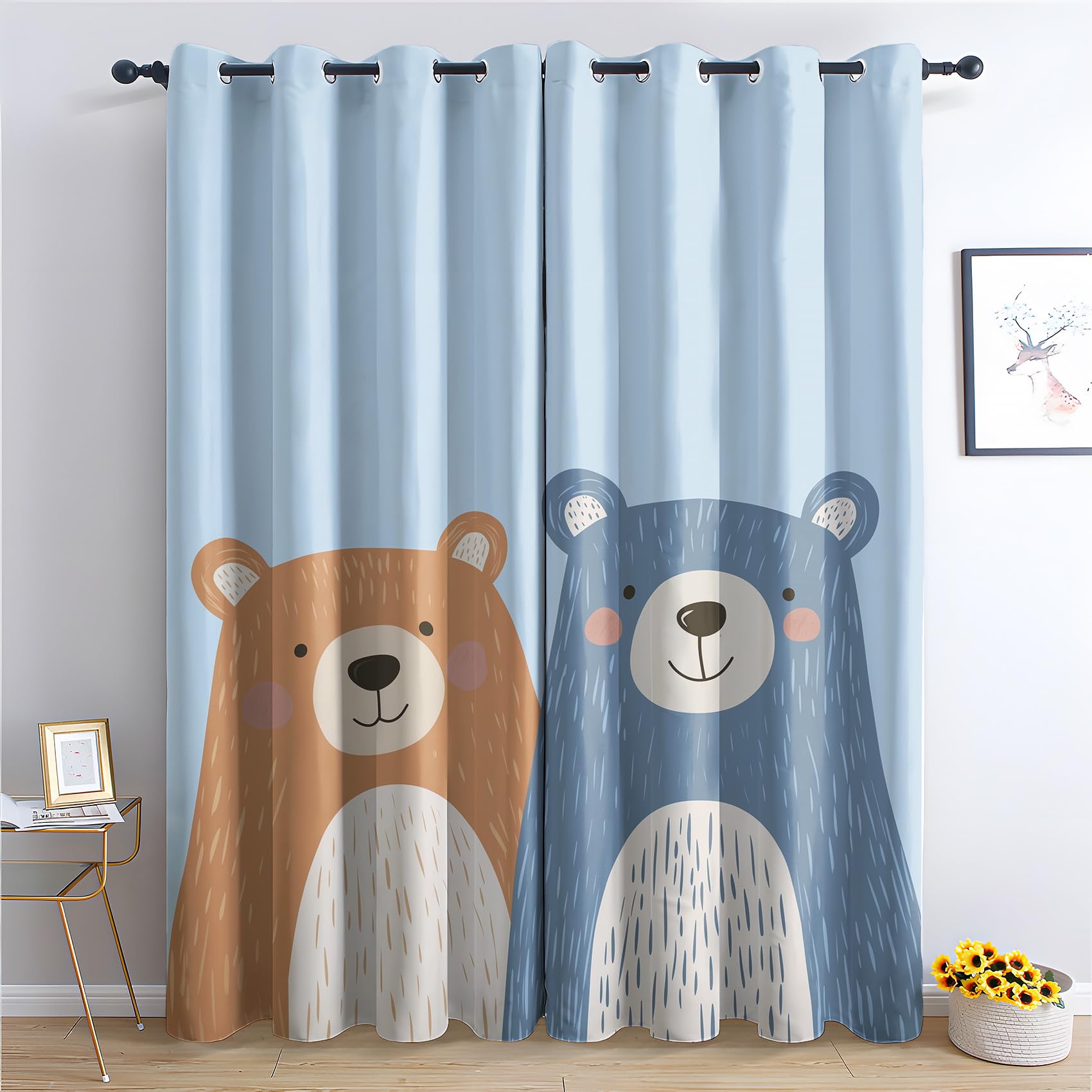 Bär Vorhänge Kinder Cartoon Safari Tiere Vorhang Blickdicht Gardinen 166 cm Hoch Verdunklungsvorhänge mit Ösen Thermovorhang für Wohnzimmer Schlafzimmer Kinderzimmer Fenster Deko 2er Set T#325