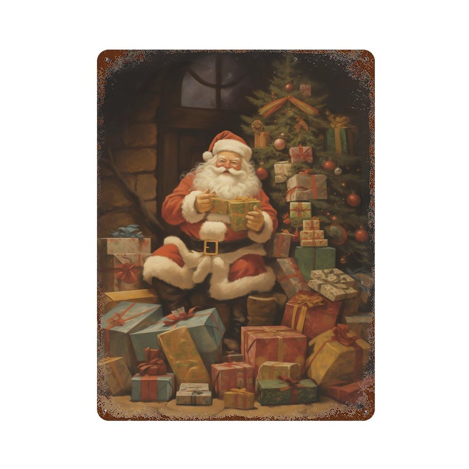 Vintage Santa Claus Vintage Metal Tin Sign 15.7"x11.8", Farmhouse Wall Decor for Living Room, Hallway And Home Decor