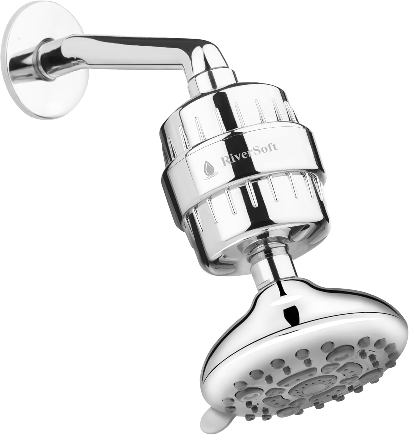 Mist-Shower Set MS02SF15, Mist shower with 4 spray setting with shower arm 6 inch and SF-15 Pro Shower filter for hard water with 15 stage (ABS, Chrome)