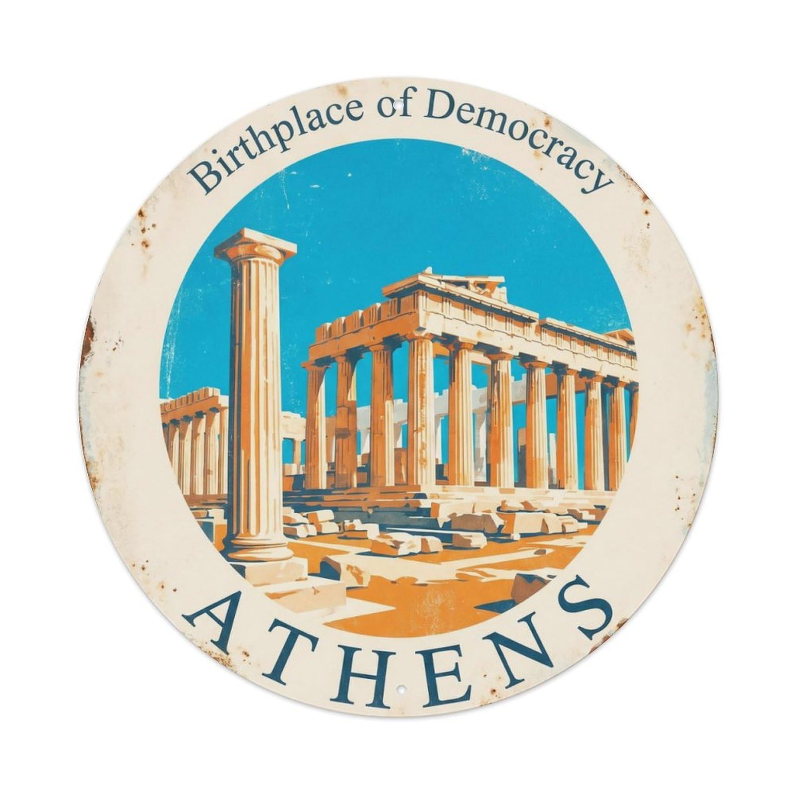 Fqnyr Style Vintage Travel Athens Acropolis Heritage Metal Tin Sign