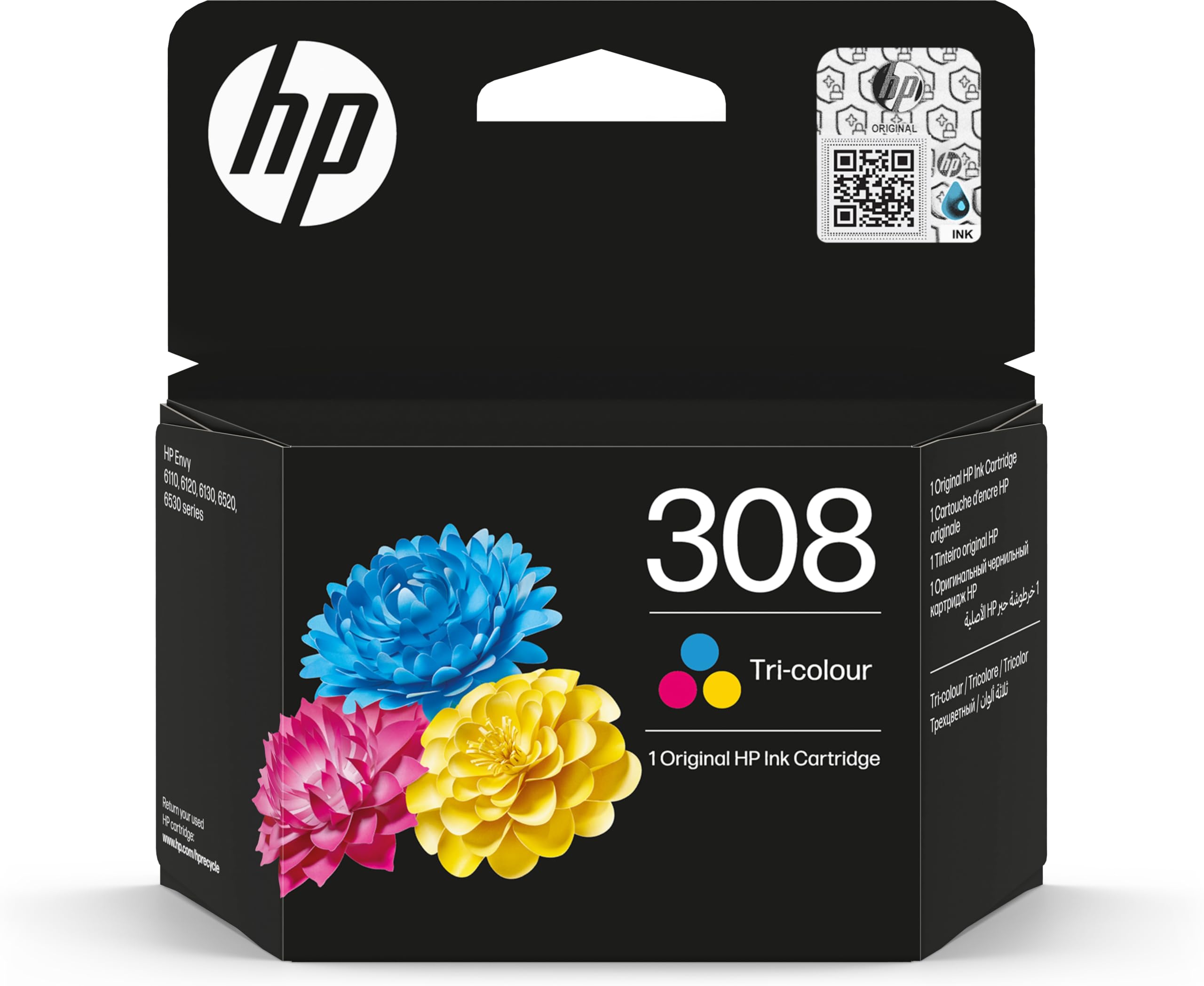 HP 308 Tri-color Original Ink Cartridge Colour Printer Envy 6110 6120 630 6520