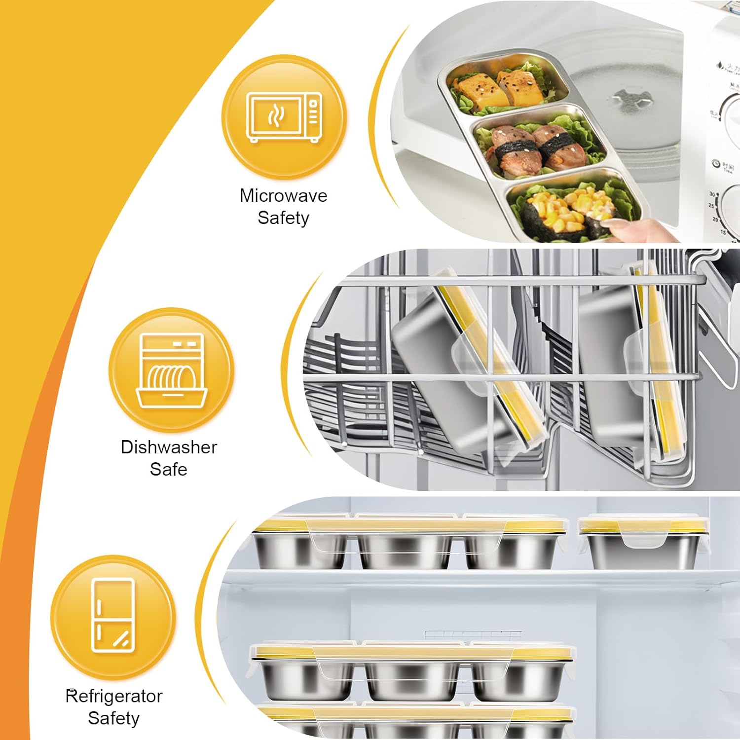 2 Pack Stainless Steel 3 Compartment Snack Containers, Leak Proof Metal Snack Box Containers for Adults, Reusable Stackable Food Storage Containers for Travel, Work, School, Picnic - Image 5