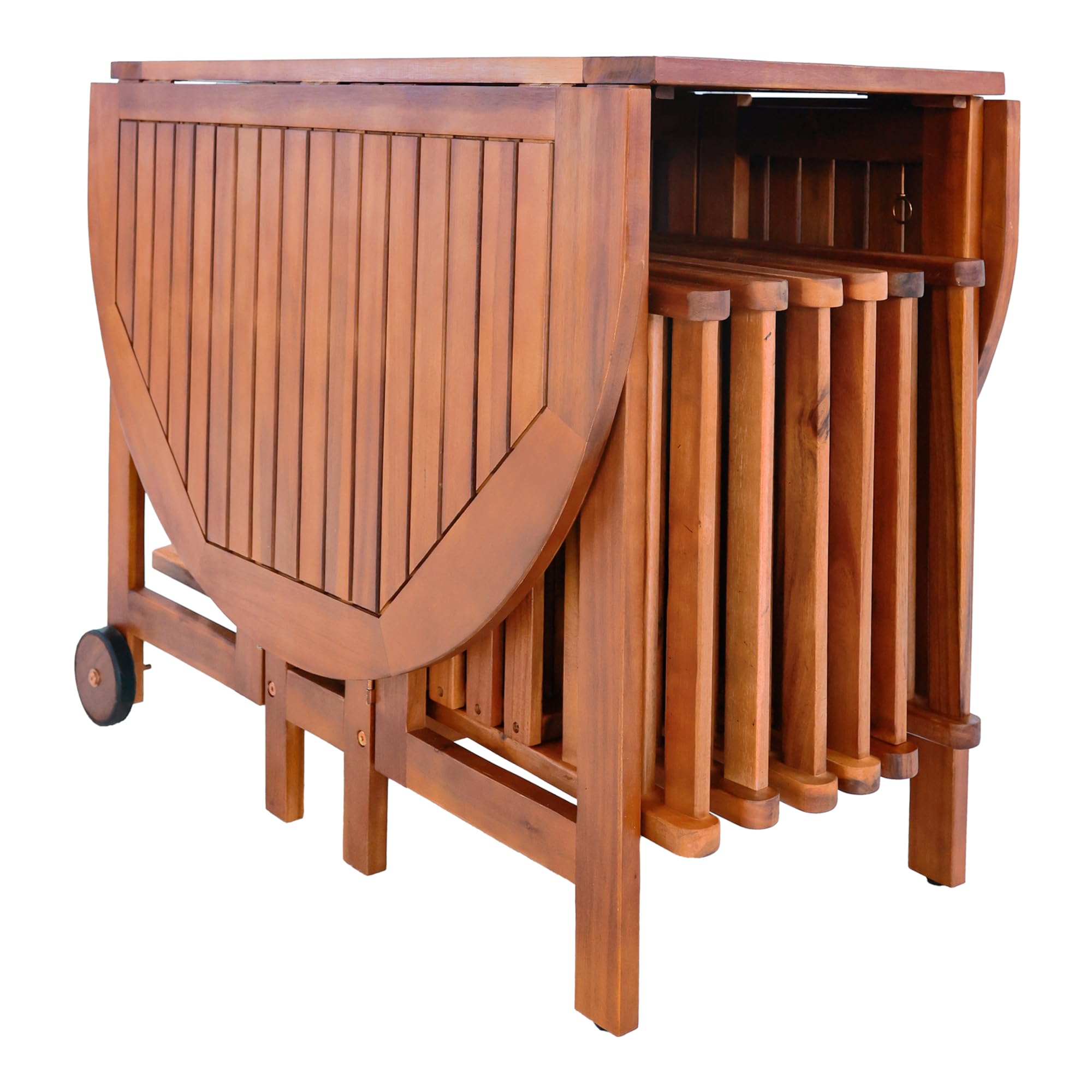 [en.casa] Muebles de Terraza con 1 Mesa de Comedor 6 Sillas Plegables Conjunto de Muebles de Jardin Exterior 7 Piezas con Abertura para Sombrilla Madera de Acacia 74 x 150 x 90 cm - Natural